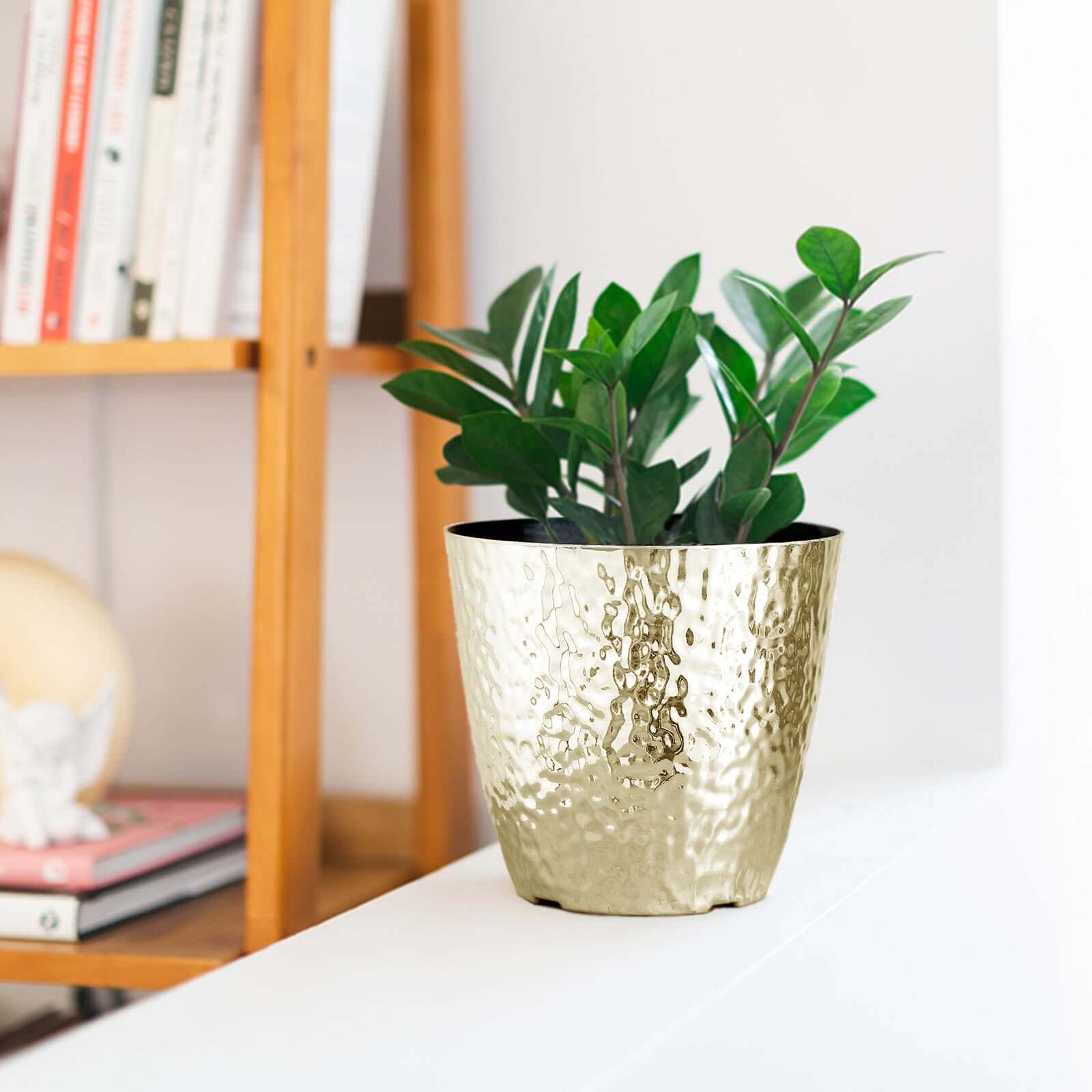 11-Inch Gold Hammered Large Indoor Flower Planter for Decorative Greenery