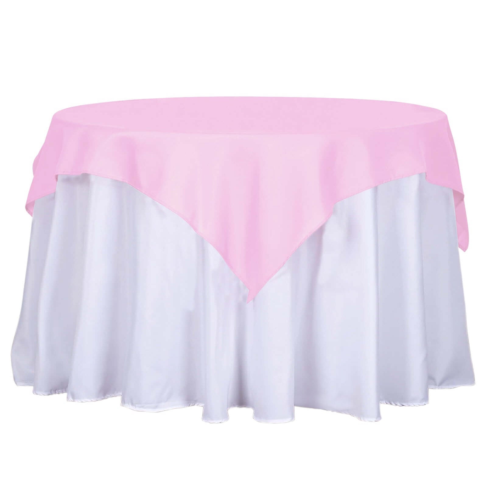 Hot! Pink 54x54 Polyester Wrinkle-Resistant Square Table Overlay, Durable Table Cover