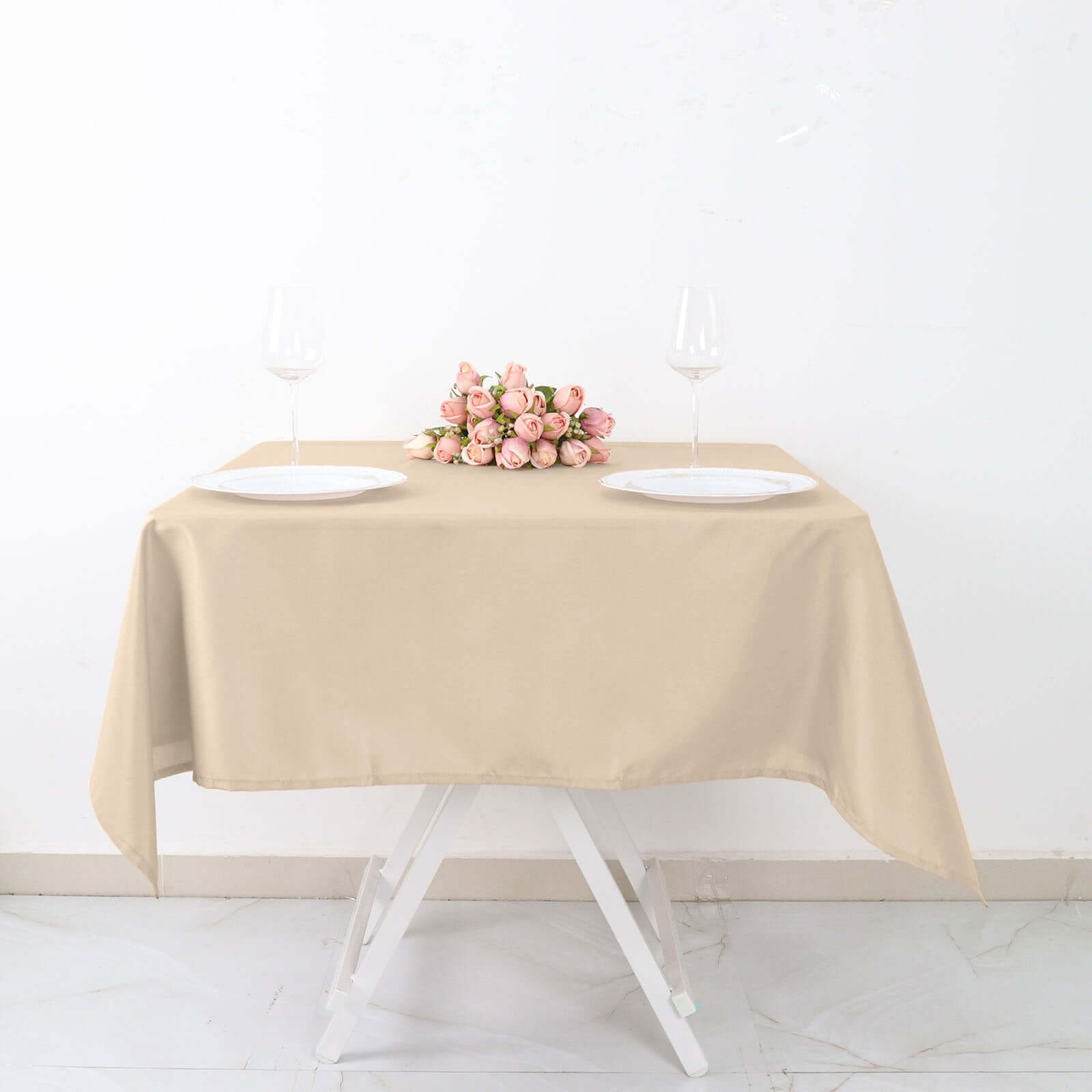 Durable & Wrinkle-Resistant Nude 54x54 Polyester Square Tablecloth - Ideal for Events