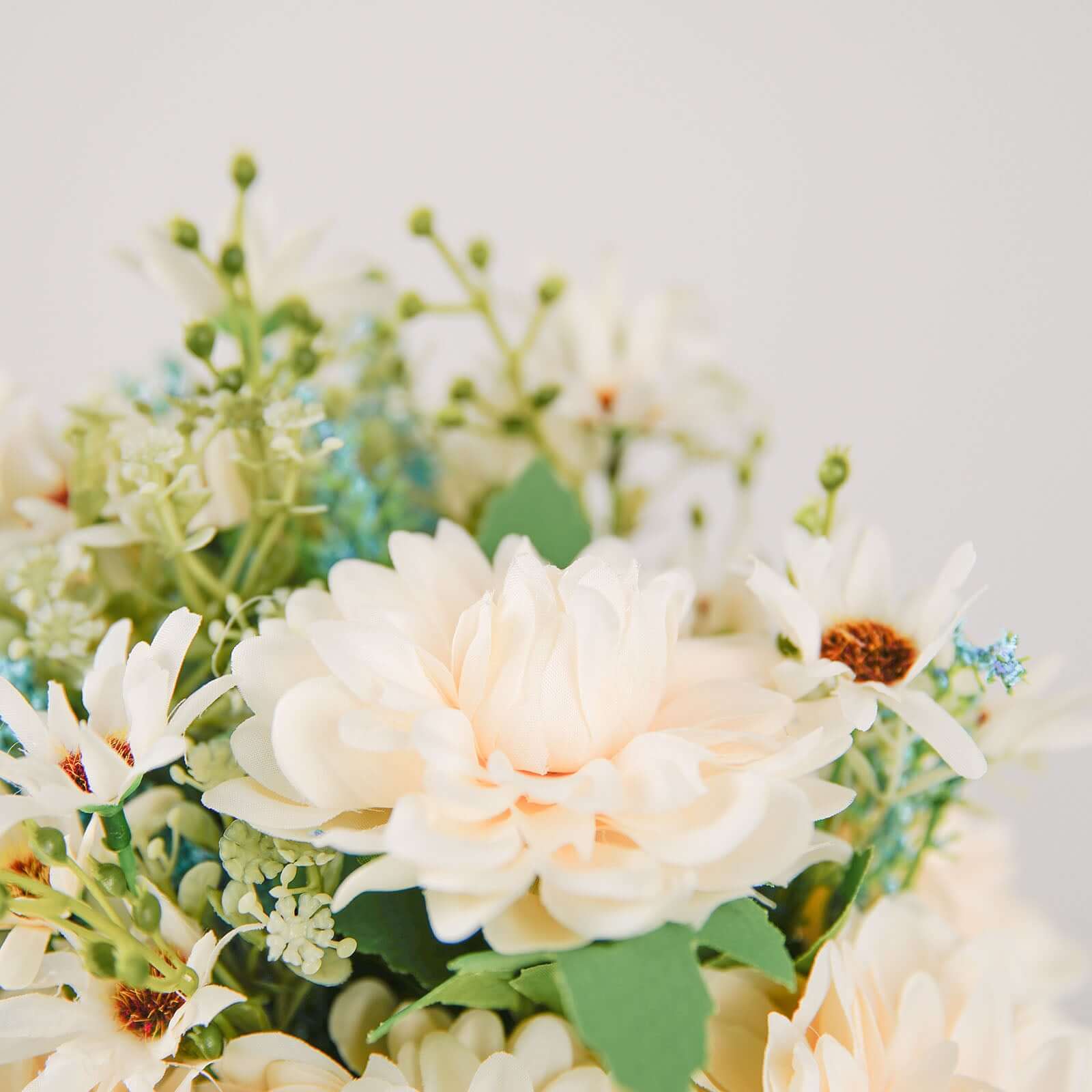 Hot Sale! 2 Bushes Artificial Silk Ivory and Blue Dahlia Flower Bouquet Spray for Decor