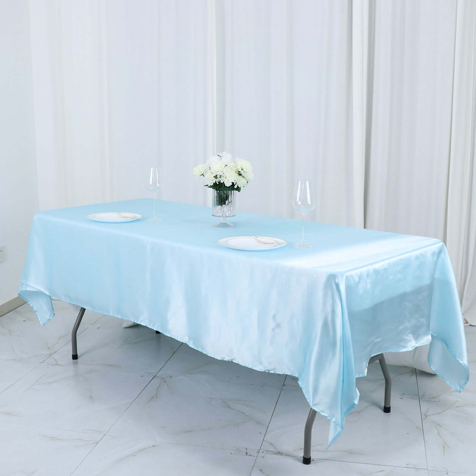 Light Blue Satin Rectangular 60x102 Tablecloth - Smooth & Shiny Table Cover
