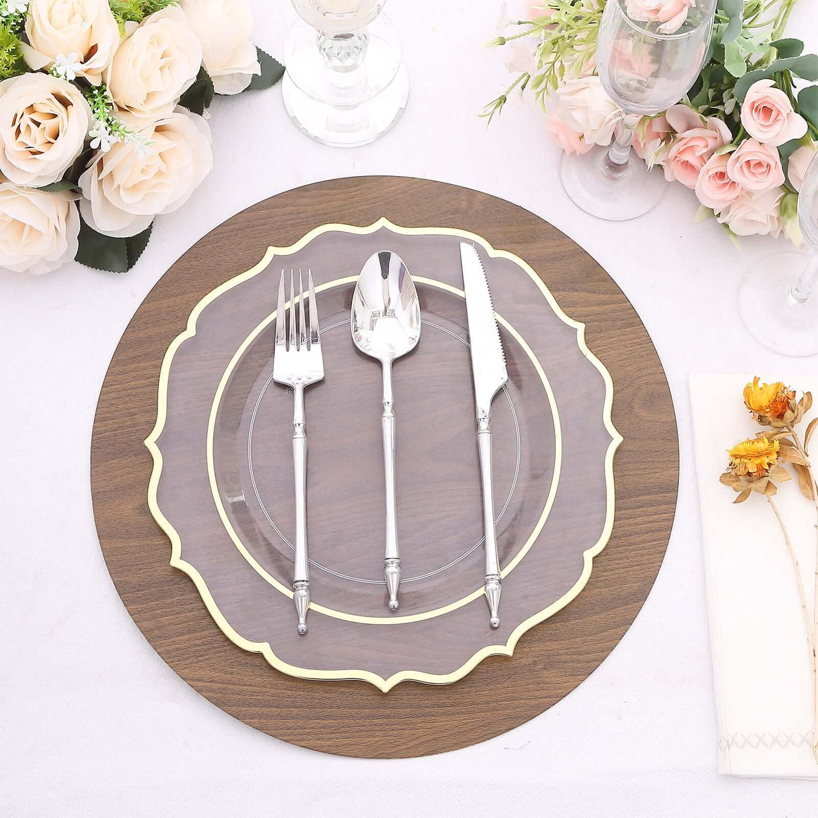 6-Piece Disposable Brown Cardboard Table Placemats with Rustic Walnut Wood Design, 13 Inches