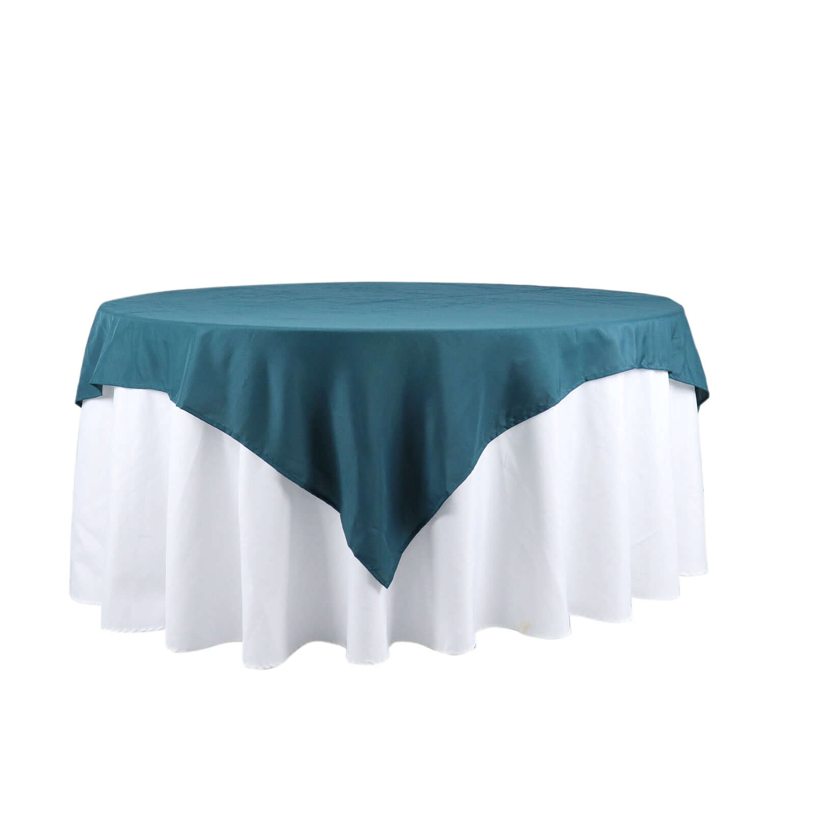 Wrinkle-Resistant & Durable 70x70 Polyester Square Table Overlay in Peacock Teal