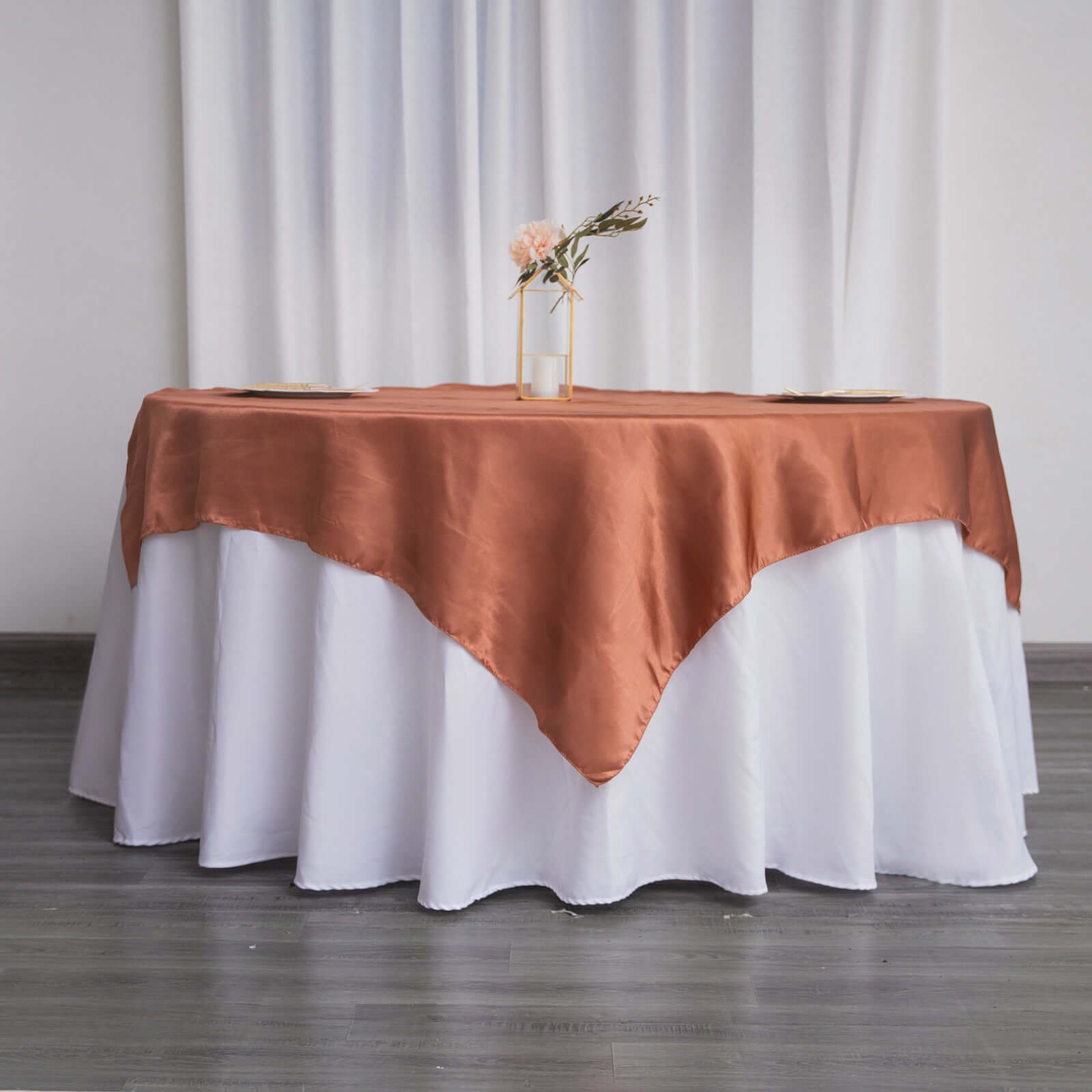 Hot Sale! 60x60 Satin Square Table Overlay in Terracotta (Rust) with Smooth Silky Touch
