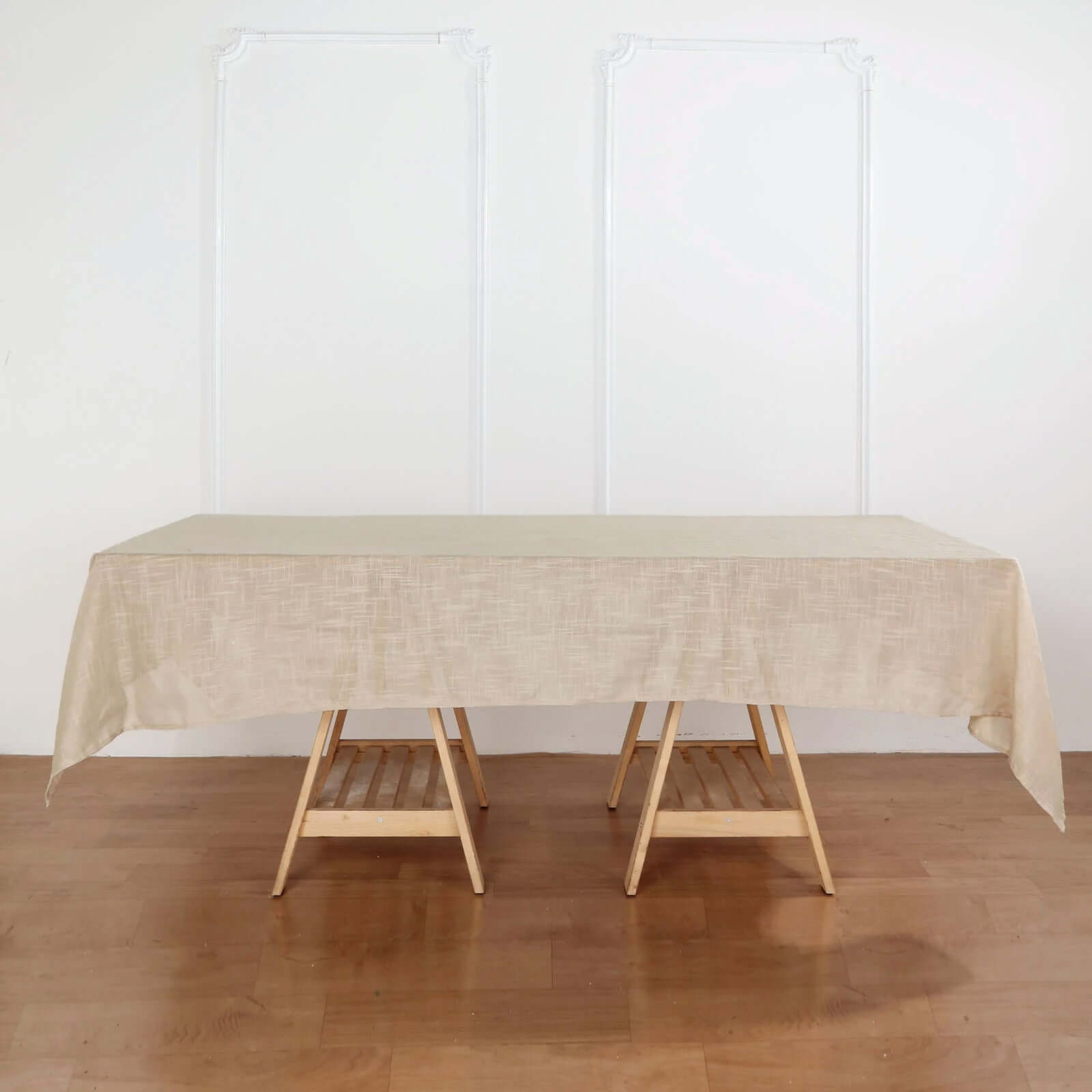 Beige Faux Linen Rectangular Tablecloth - Wrinkle Resistant & Slubby Texture