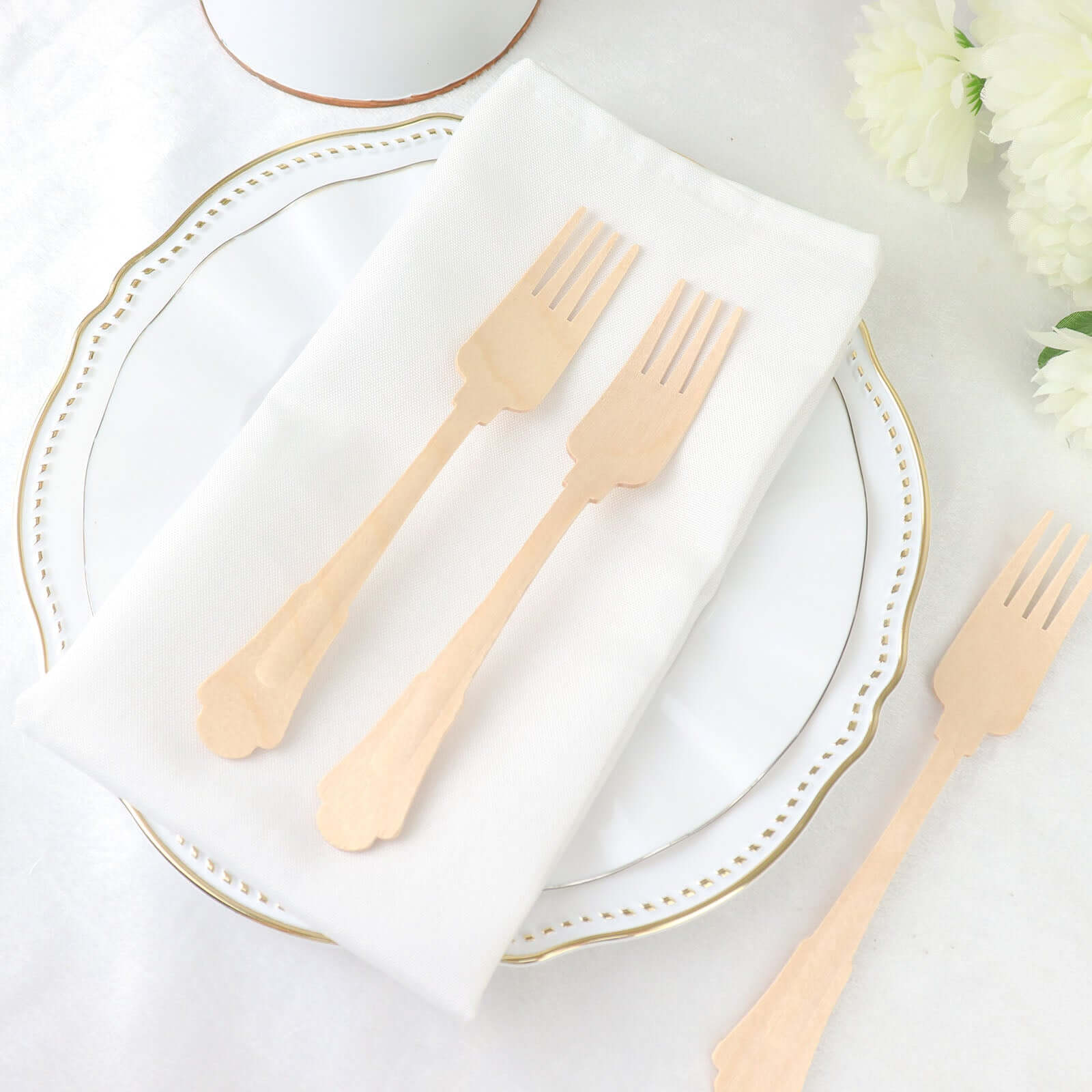 24-Pack Natural Birchwood Forks with Baroque Design - Ideal for Rustic Outdoor Parties! Eco-Friendly & Biodegradable