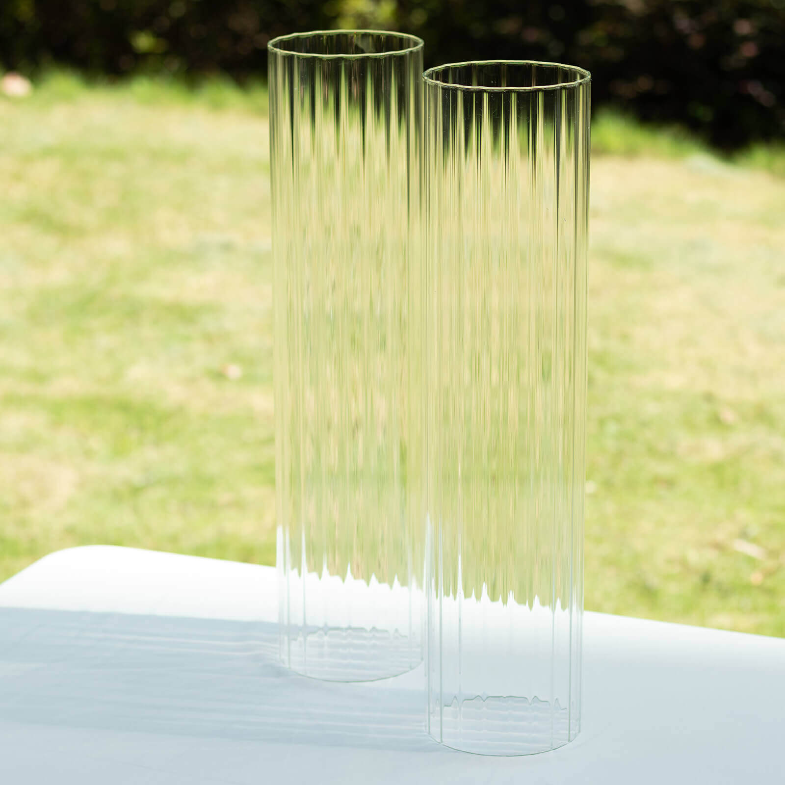 Hot Deal! 2-Pack Clear Ribbed Glass Hurricane Shades - Ideal Candle Holder Centerpieces, 20 Inches