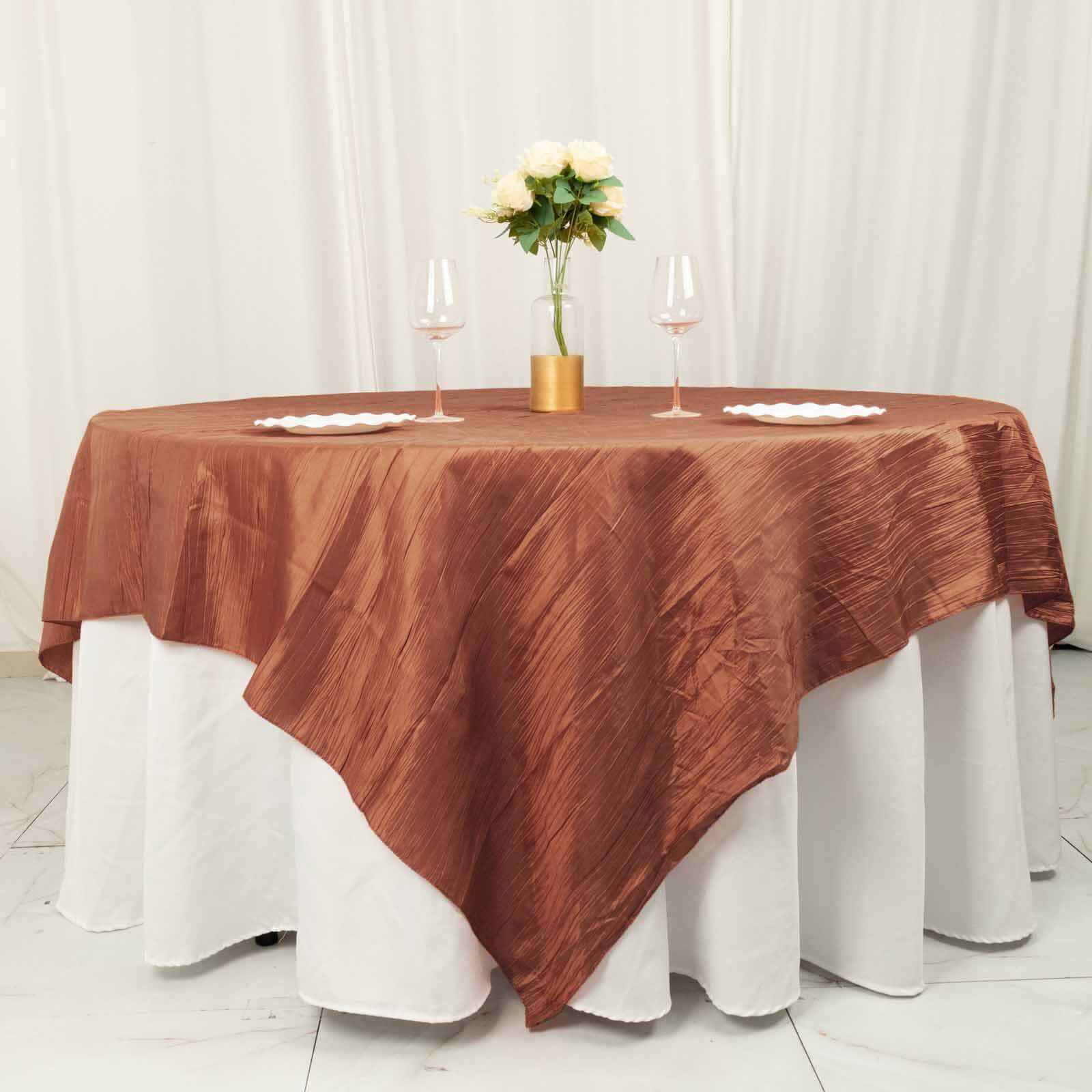 Hot! 90x90 Square Terracotta (Rust) Accordion Crinkle Taffeta Table Overlay