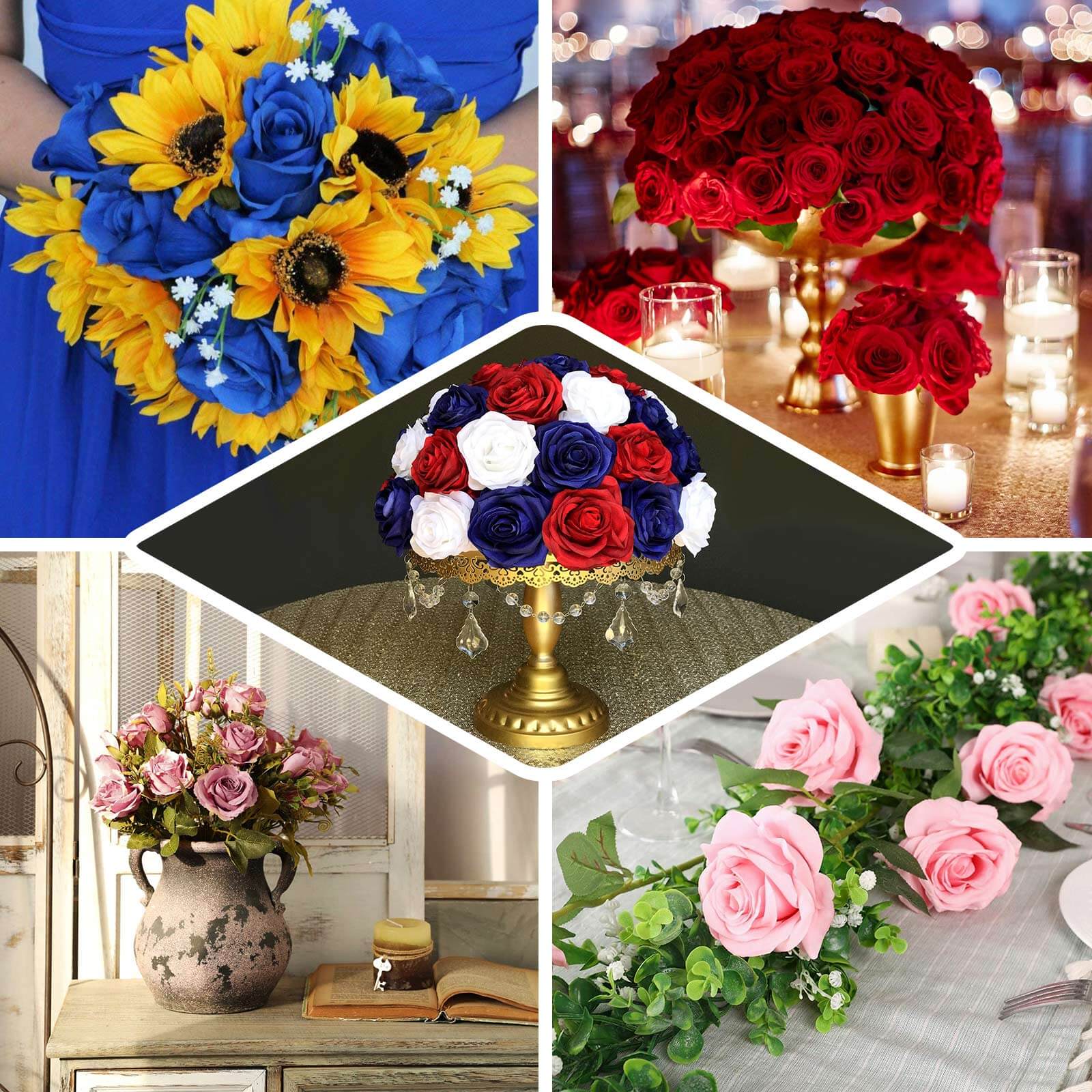 17-inch Red Premium Silk Jumbo Rose Flower Bouquet: 2 Bushes for Stunning Decor