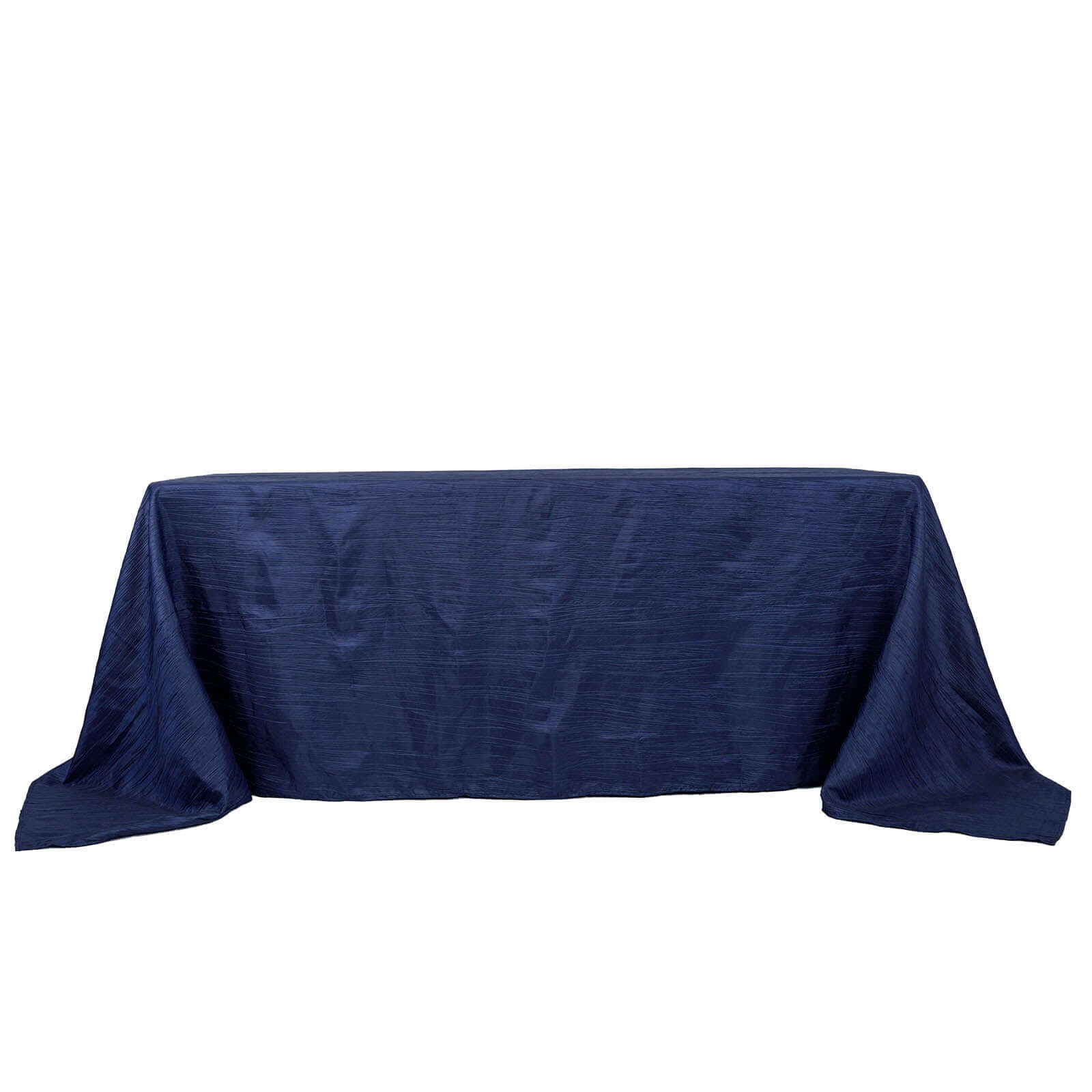 Navy Blue Crinkle Taffeta Rectangle Tablecloth (90x132) - Seamless & Stylish for Events