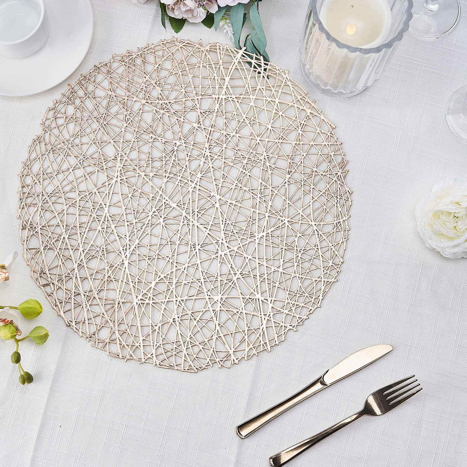 Hot Deal! 6-Pack Champagne Vinyl Round Dining Placemats - Durable & Non-Slip