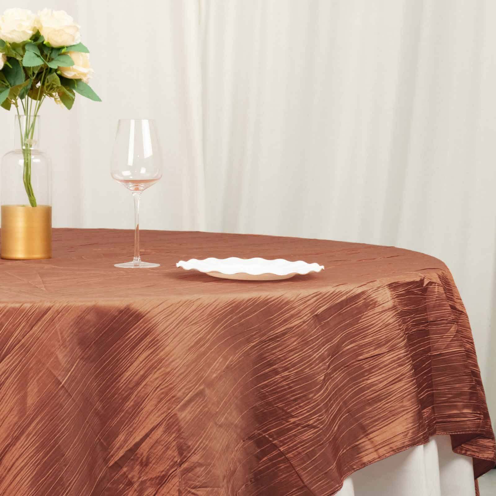 Hot! 90x90 Square Terracotta (Rust) Accordion Crinkle Taffeta Table Overlay