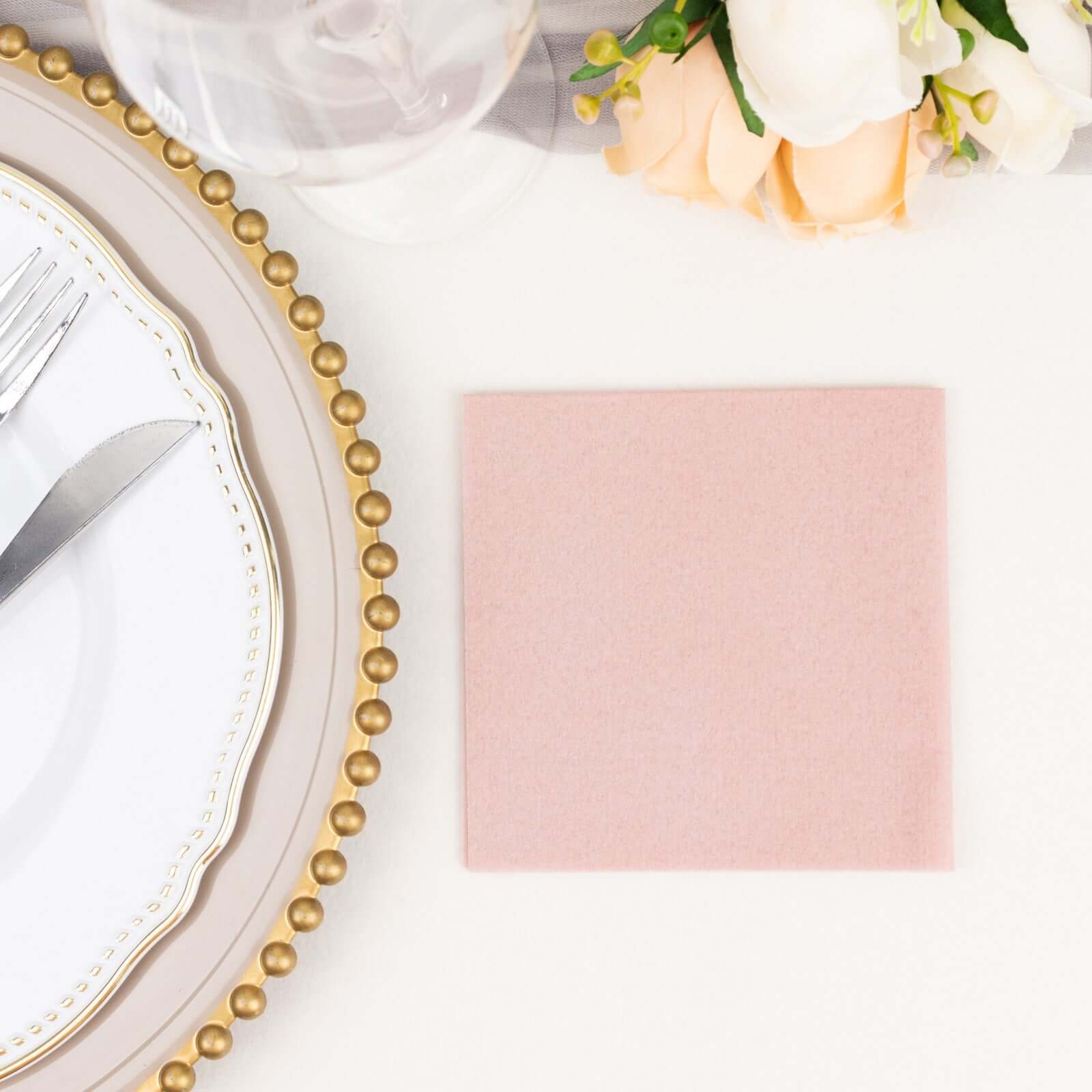 20-Piece Set of Soft Dusty Rose 5x5 Airlaid Napkins - Super Absorbent