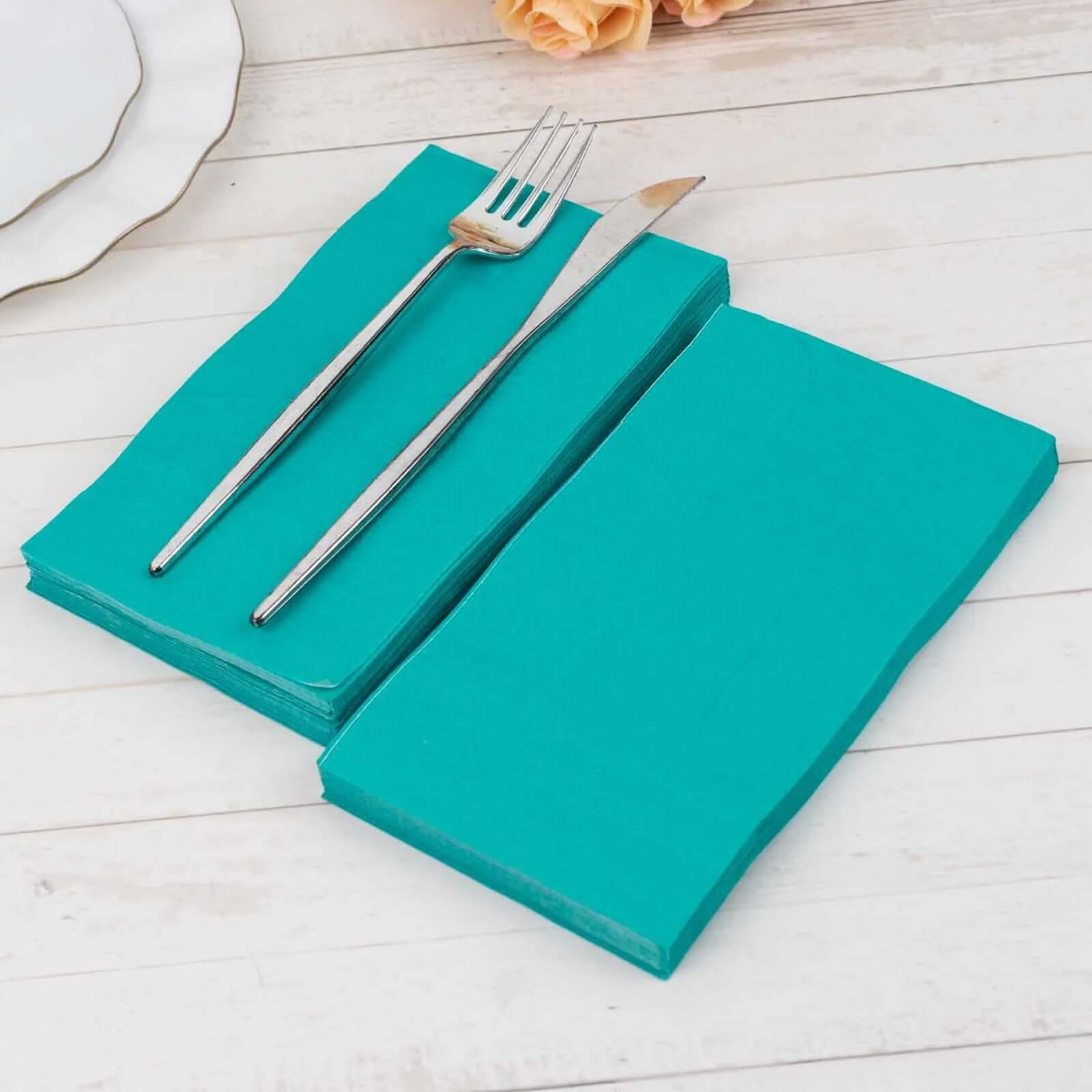 Hot Deal! 50-Pack Disposable 2-Ply Soft Turquoise Paper Cocktail and Beverage Napkins for Weddings