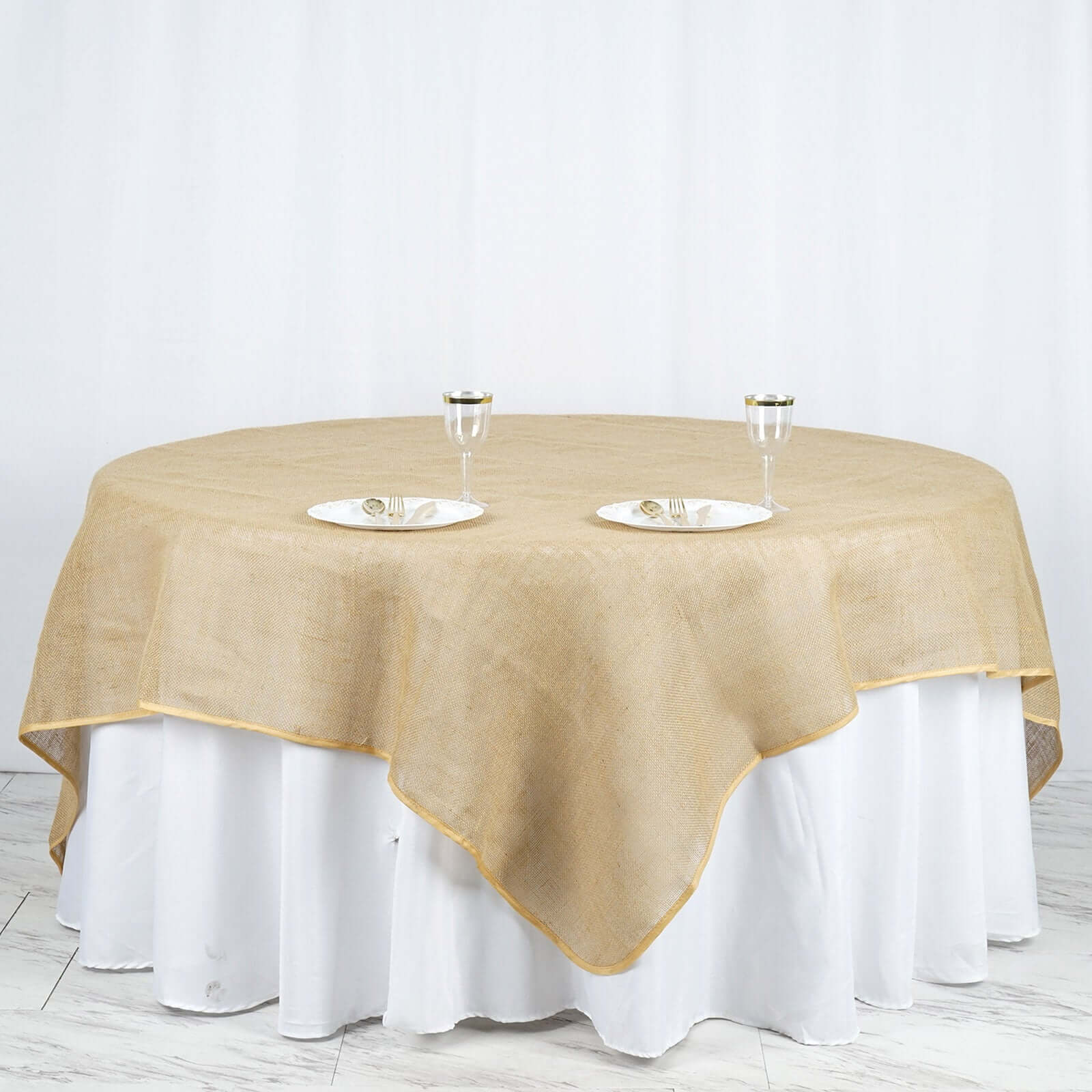 Natural Burlap 90x90 Square Table Overlay - Perfect for Vintage Celebrations