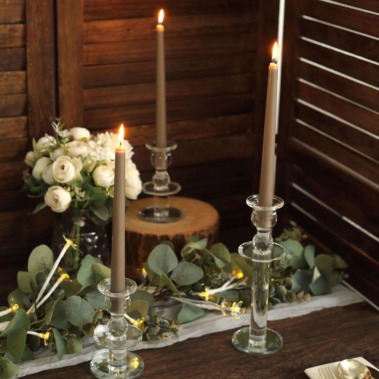 12-Piece Set of Premium Unscented Taupe Taper Candles, 10 Inches Tall
