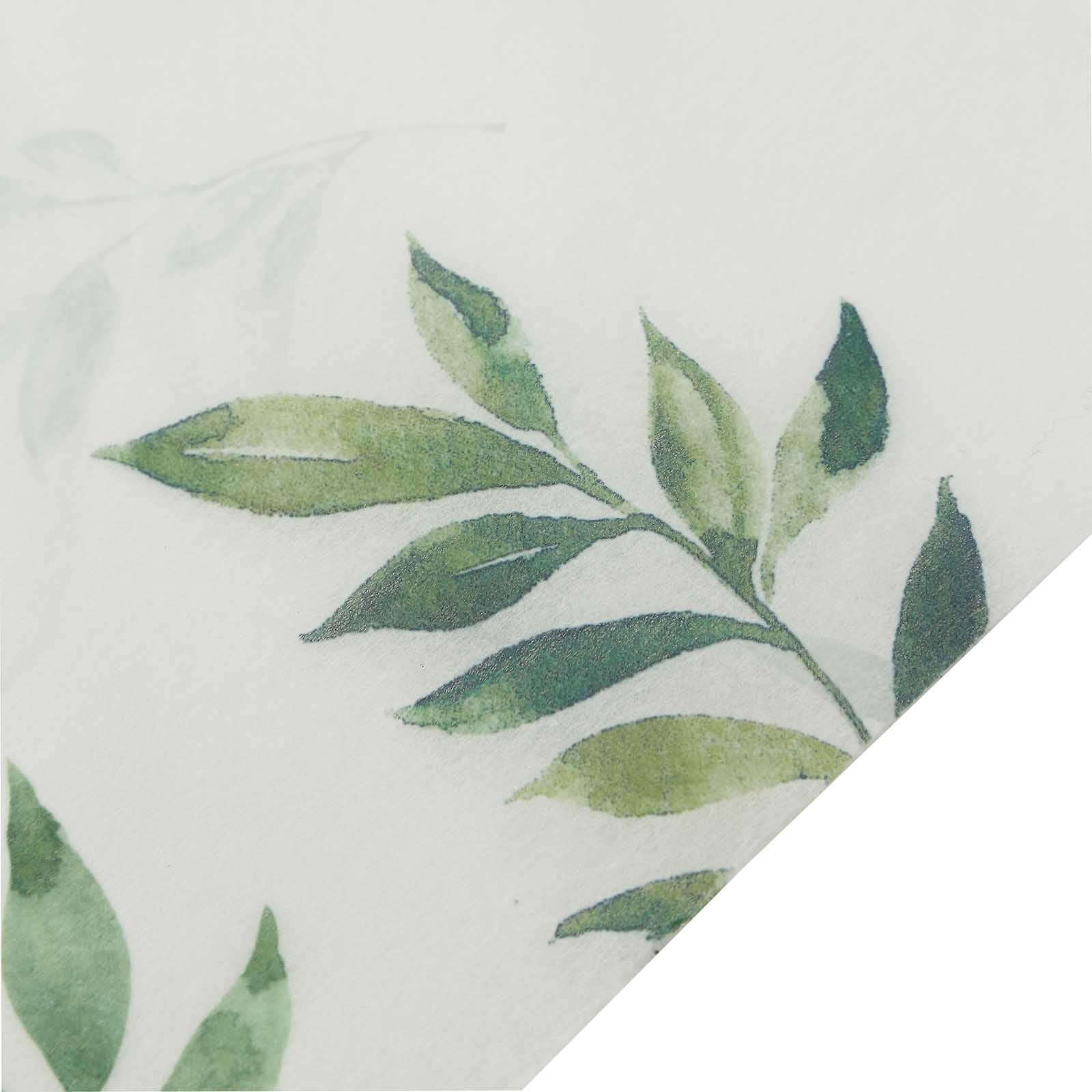 Hot Deal! Disposable Non-Woven Rectangle Tablecloth in White/Green with Olive Leaves Print, 60x102 for Summer
