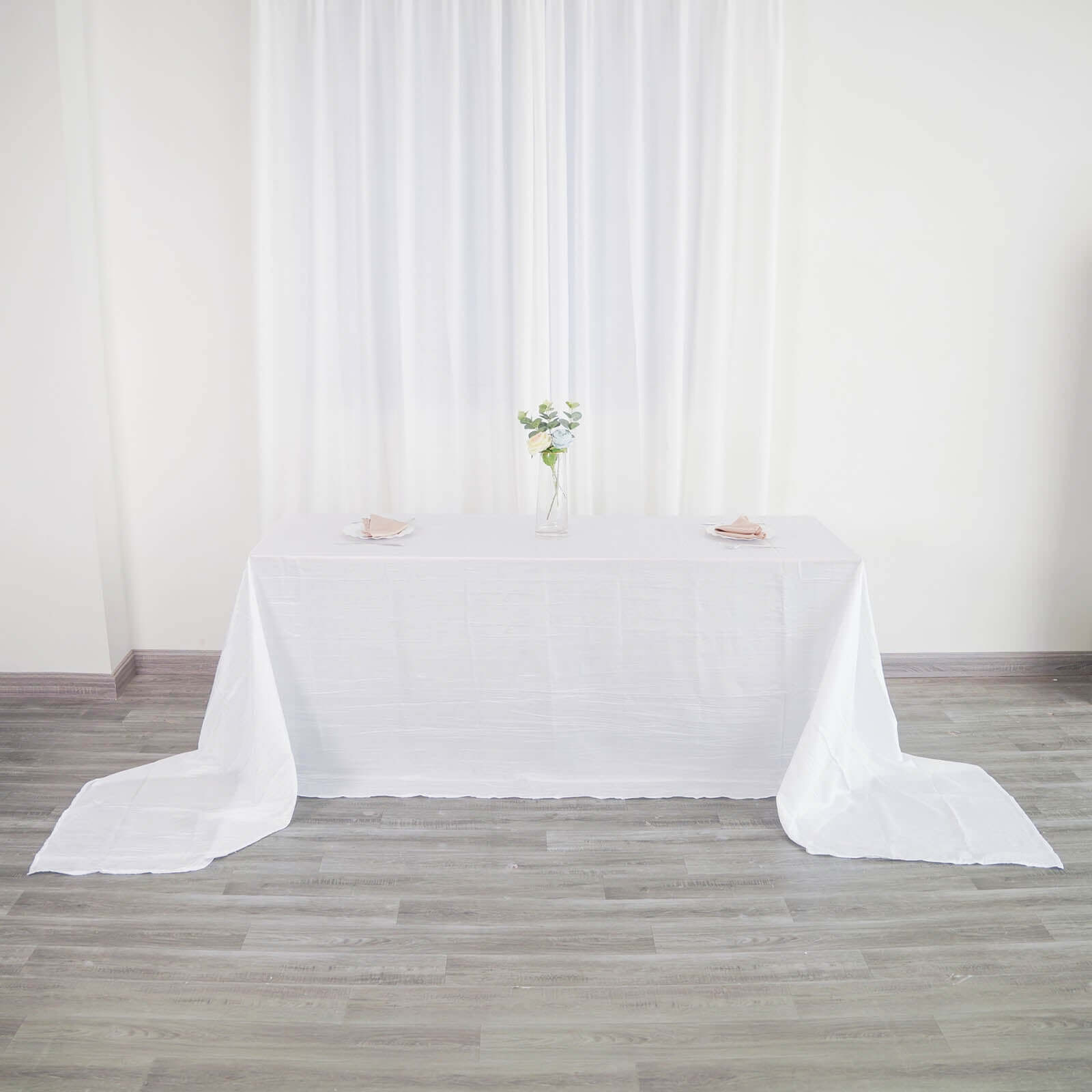 Stylish White Crinkle Taffeta Rectangle Tablecloth for Celebrations - 90x156