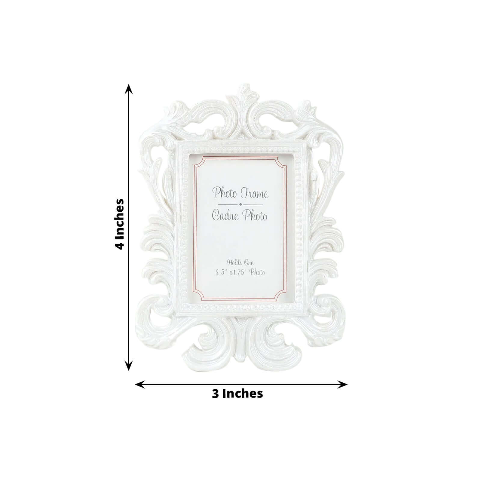 4-Piece Set of White Resin Vintage Baroque Mini Rectangle Picture Frames for Weddings and Parties
