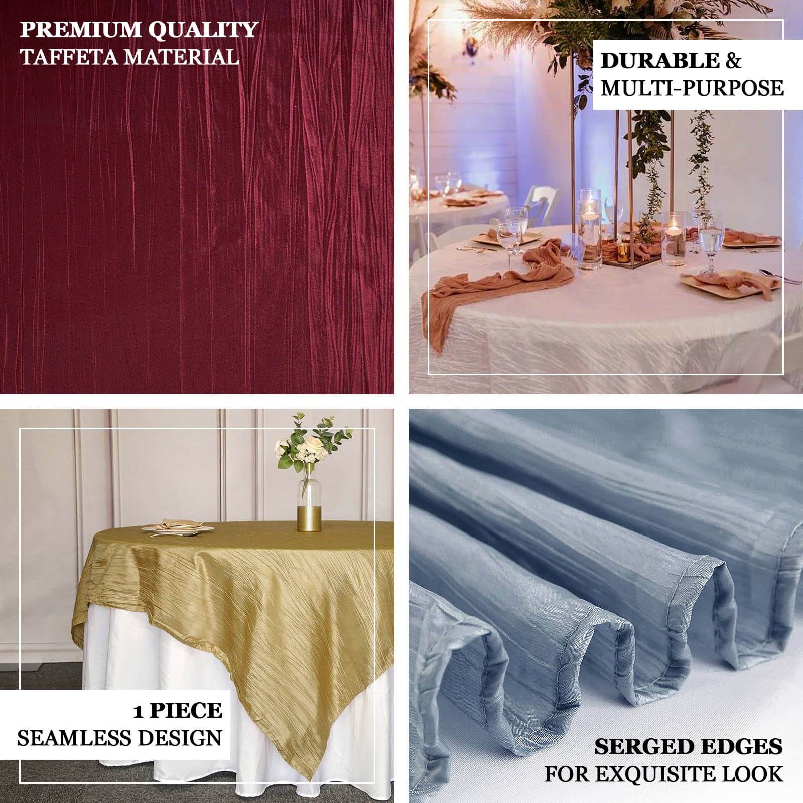 Gold Accordion Crinkle Design 72x72 Square Taffeta Table Overlay for Stylish Events