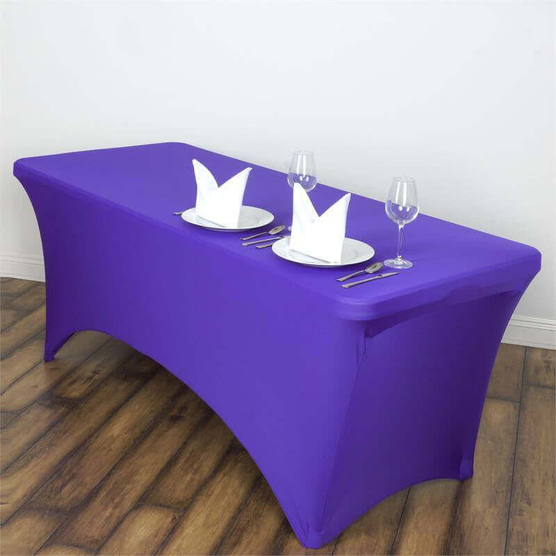 Premium Purple Stretch Spandex 6ft Rectangle Tablecloth - Durable & Form-Fitting