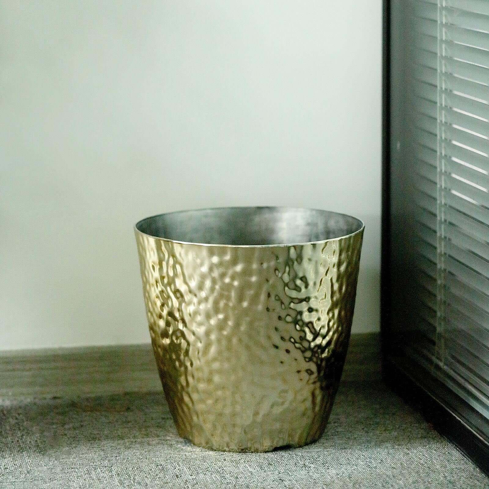 11-Inch Gold Hammered Large Indoor Flower Planter for Decorative Greenery