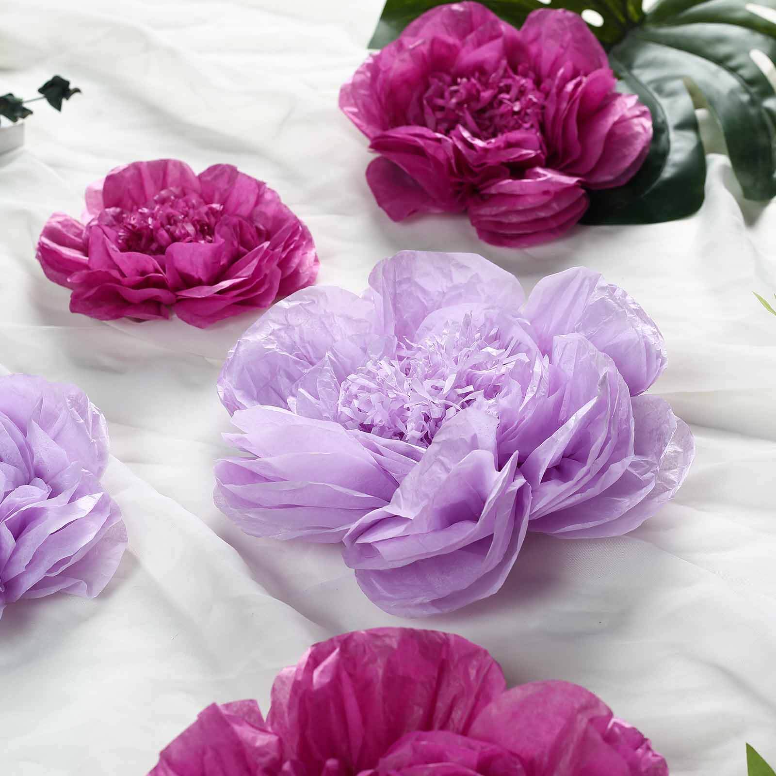 6-Piece Set of Stunning 3D Paper Peony Wall Decor in Lavender and Eggplant, Sizes 12', 16', 20'