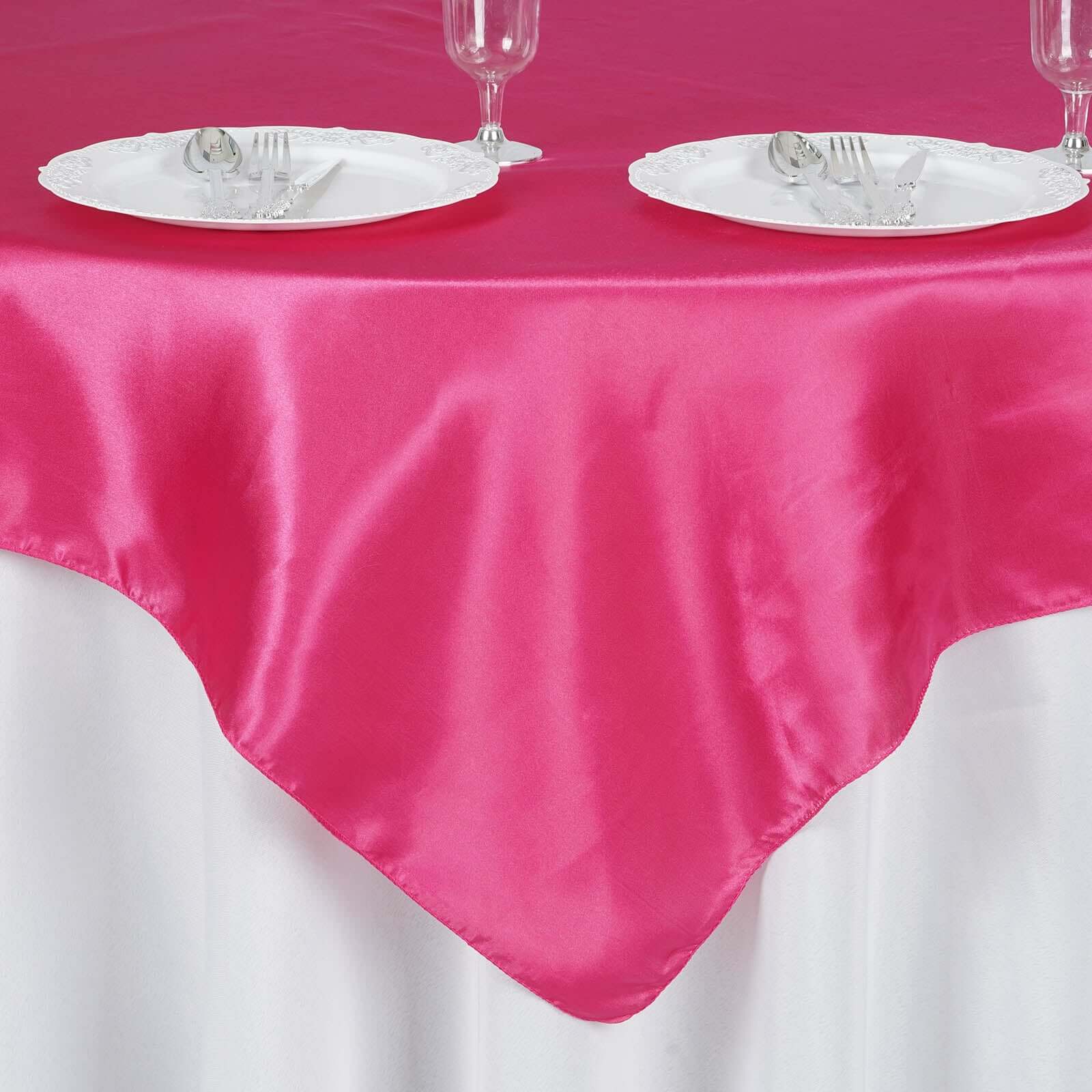 Fuchsia Satin 60x60 Square Table Overlay with Smooth Silky Touch