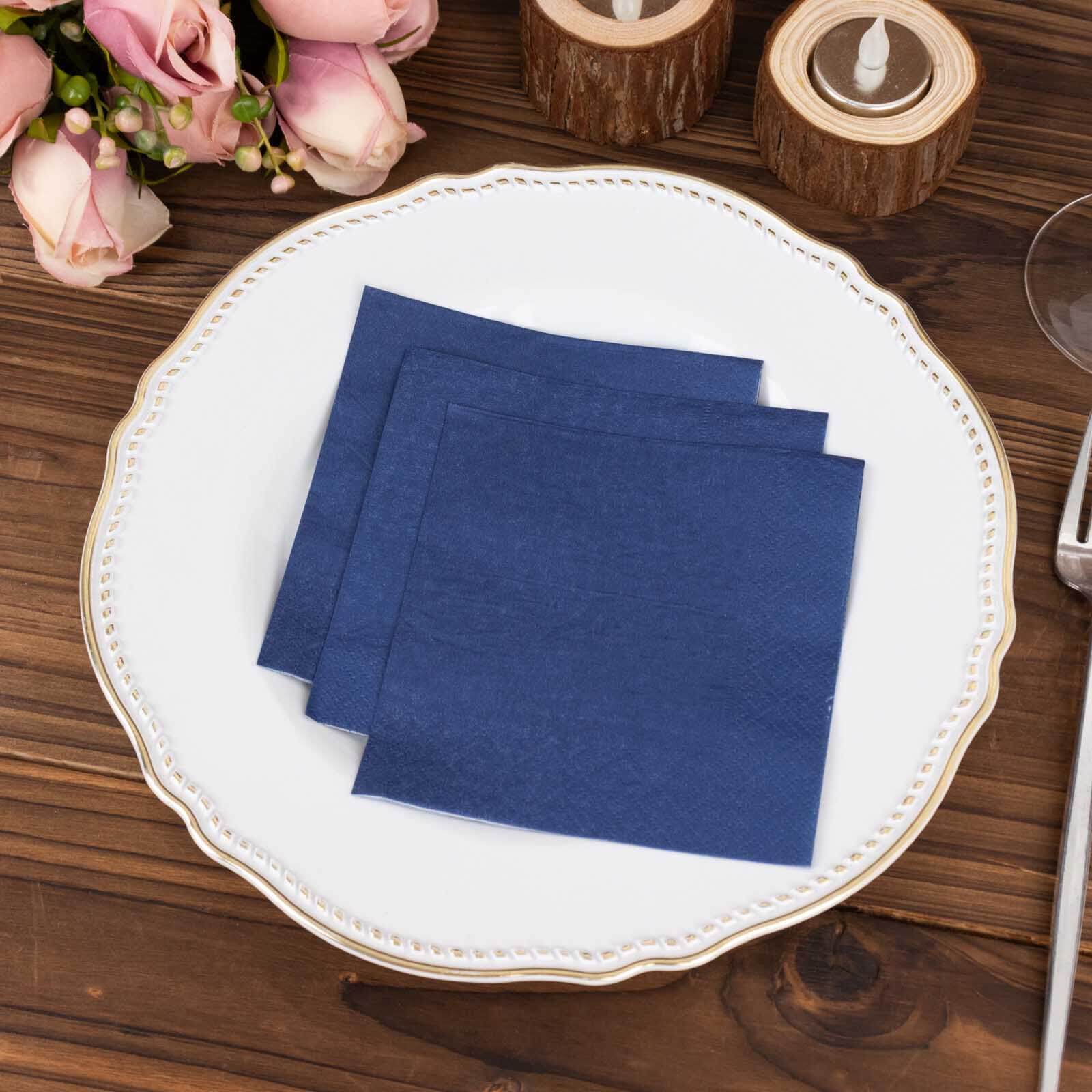 50-Piece Navy Blue 2-Ply Disposable Soft 18GSM 5x5 Cocktail Beverage Paper Napkins