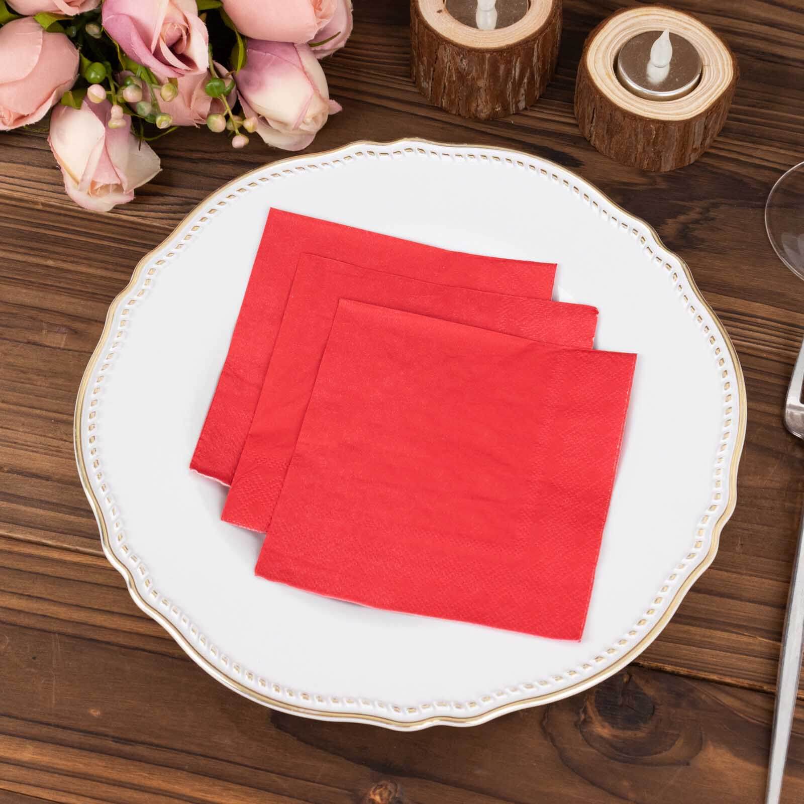 Great Deal! 50-Pack 2-Ply Disposable Red Paper Cocktail Beverage Napkins, 18GSM, 5x5
