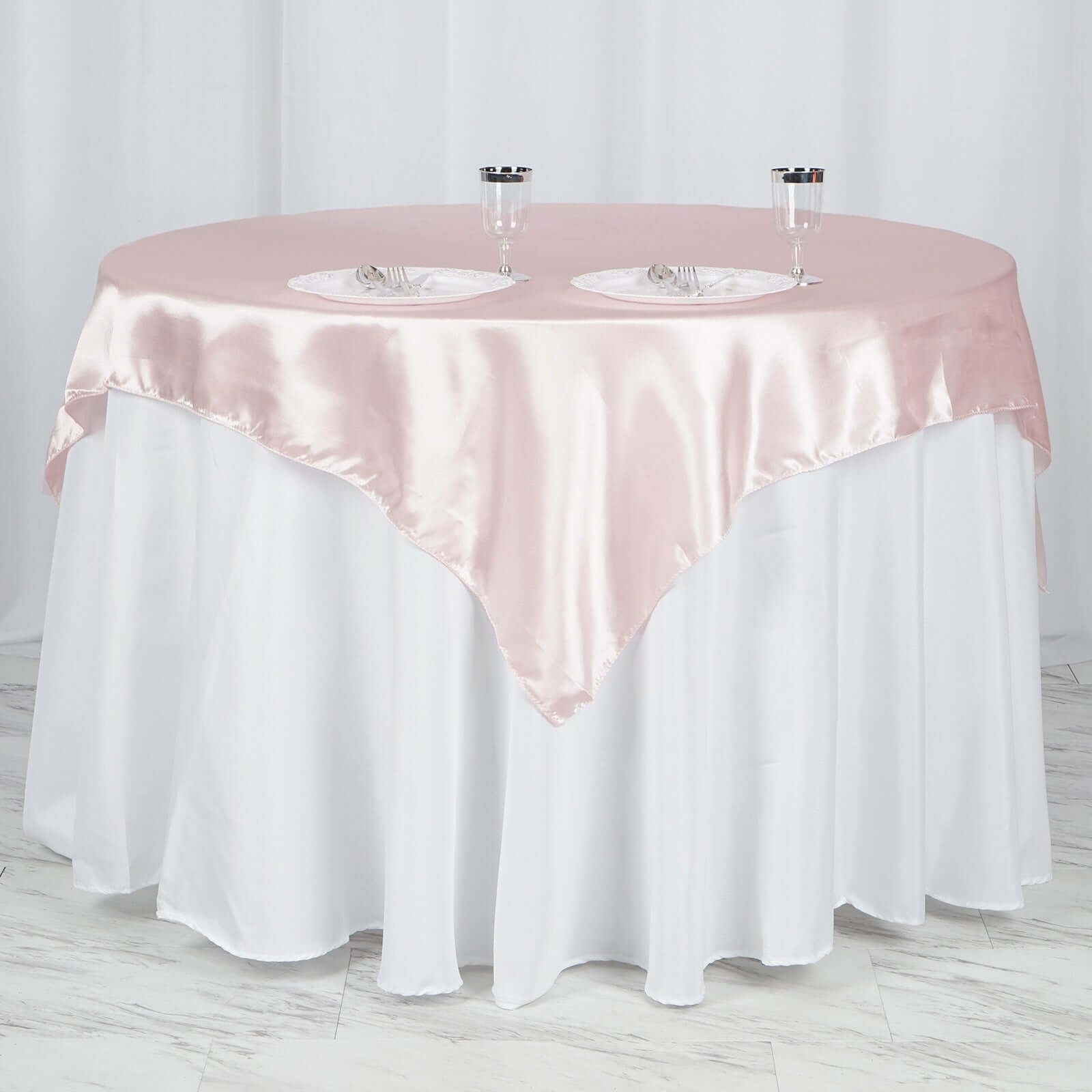 Blush Satin 60x60 Square Table Overlay - Soft & Silky Table Cover