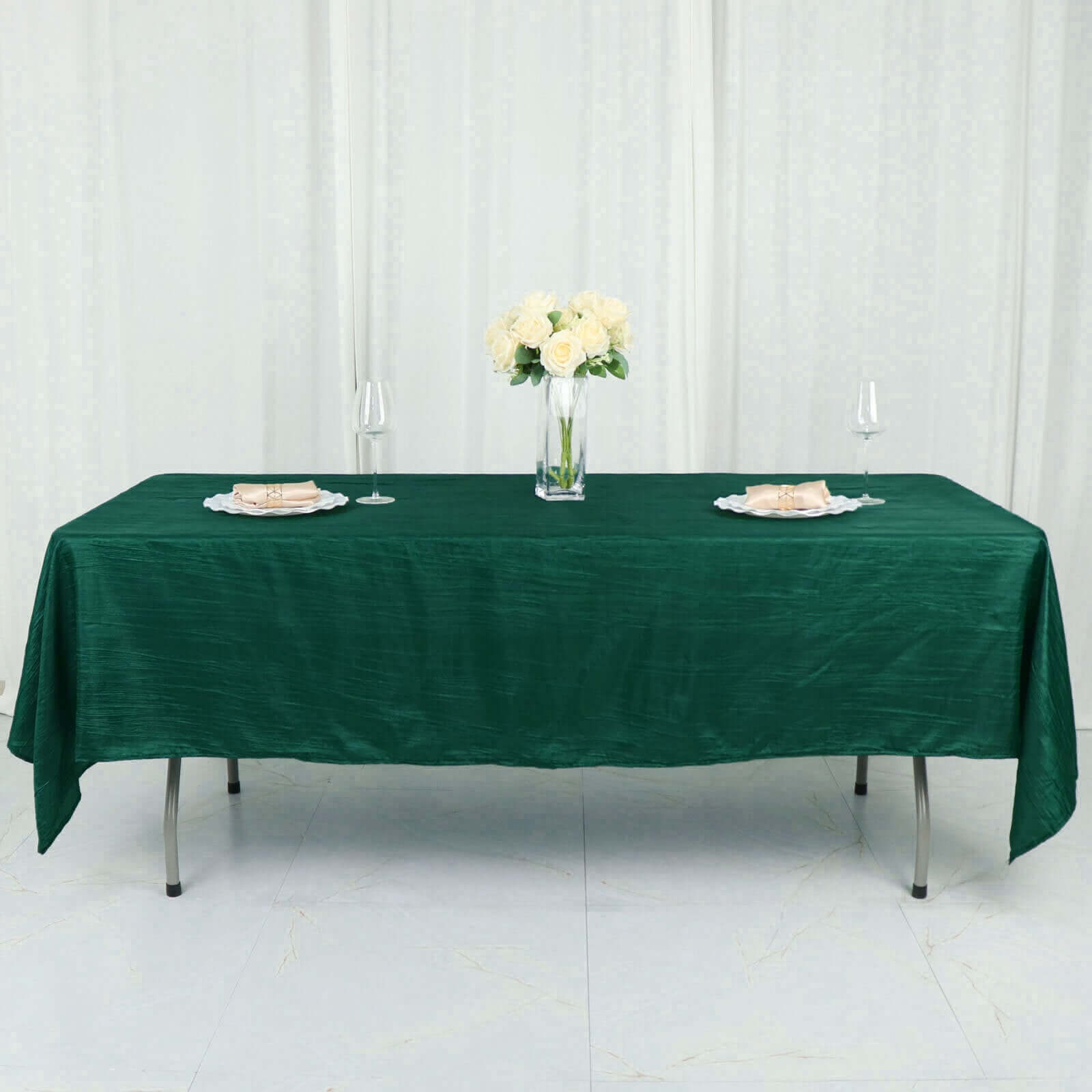 Hunter Emerald Green Crinkle Taffeta Rectangle Tablecloth 60x102