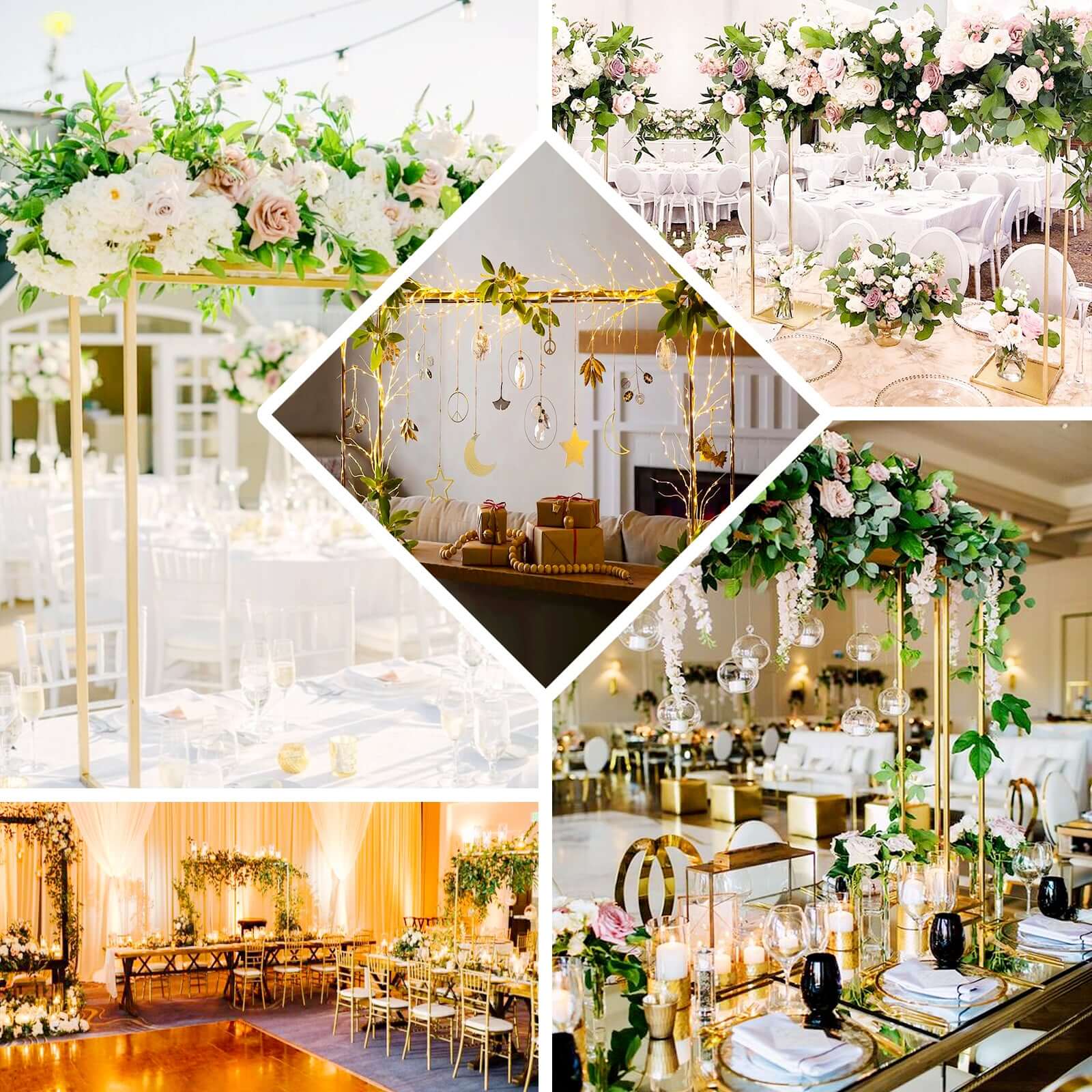 48-Inch Tall Gold Adjustable Metal Over-The-Table Flower Arch for Wedding Display