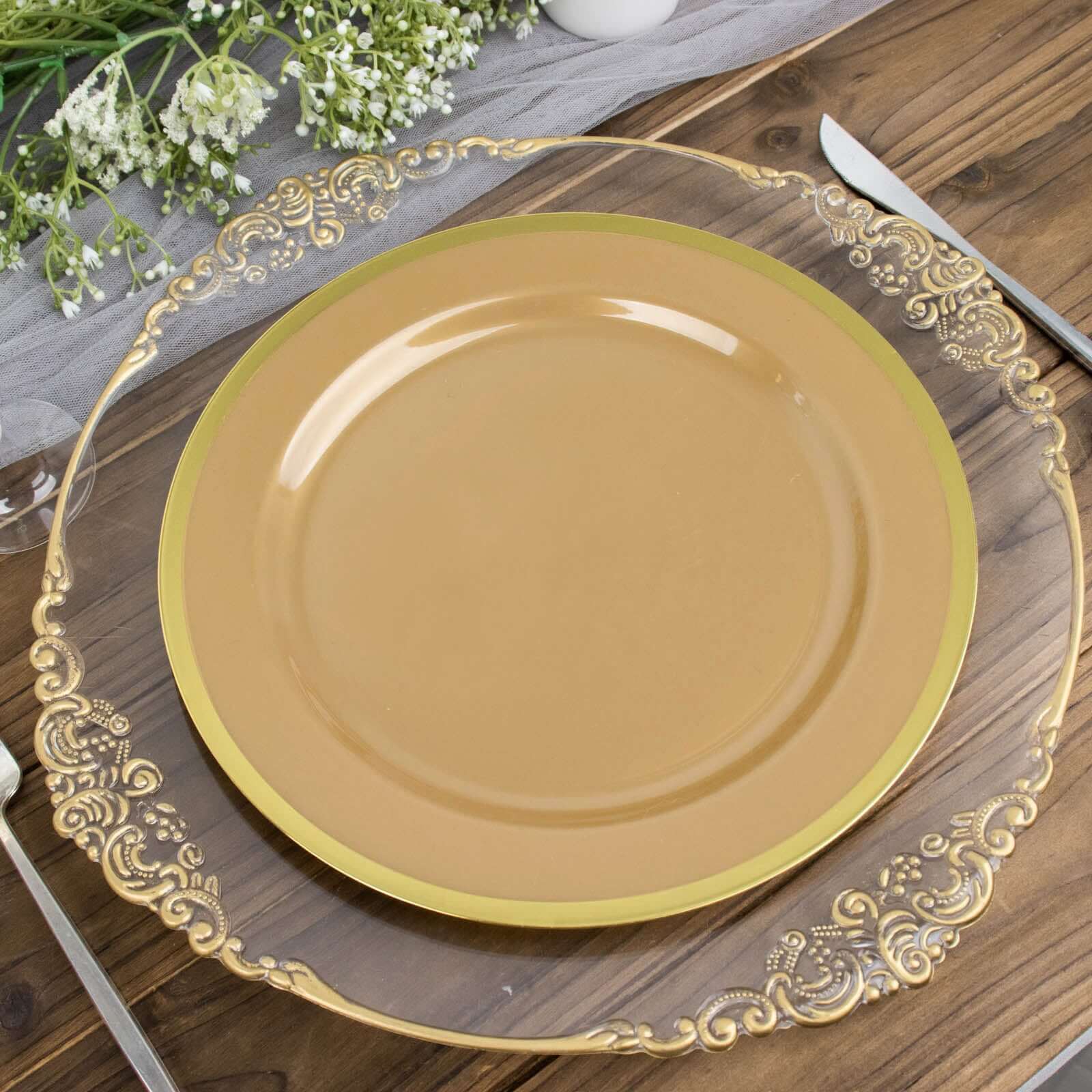 Hot Deal! 10-Pack Gold Plastic 10-Inch Disposable Dinner Plates for Special Events