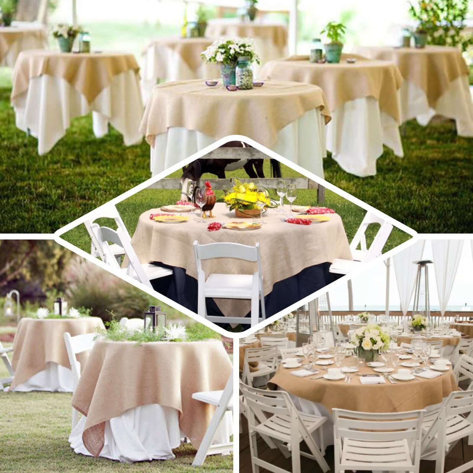 Natural Burlap 90x90 Square Table Overlay - Perfect for Vintage Celebrations
