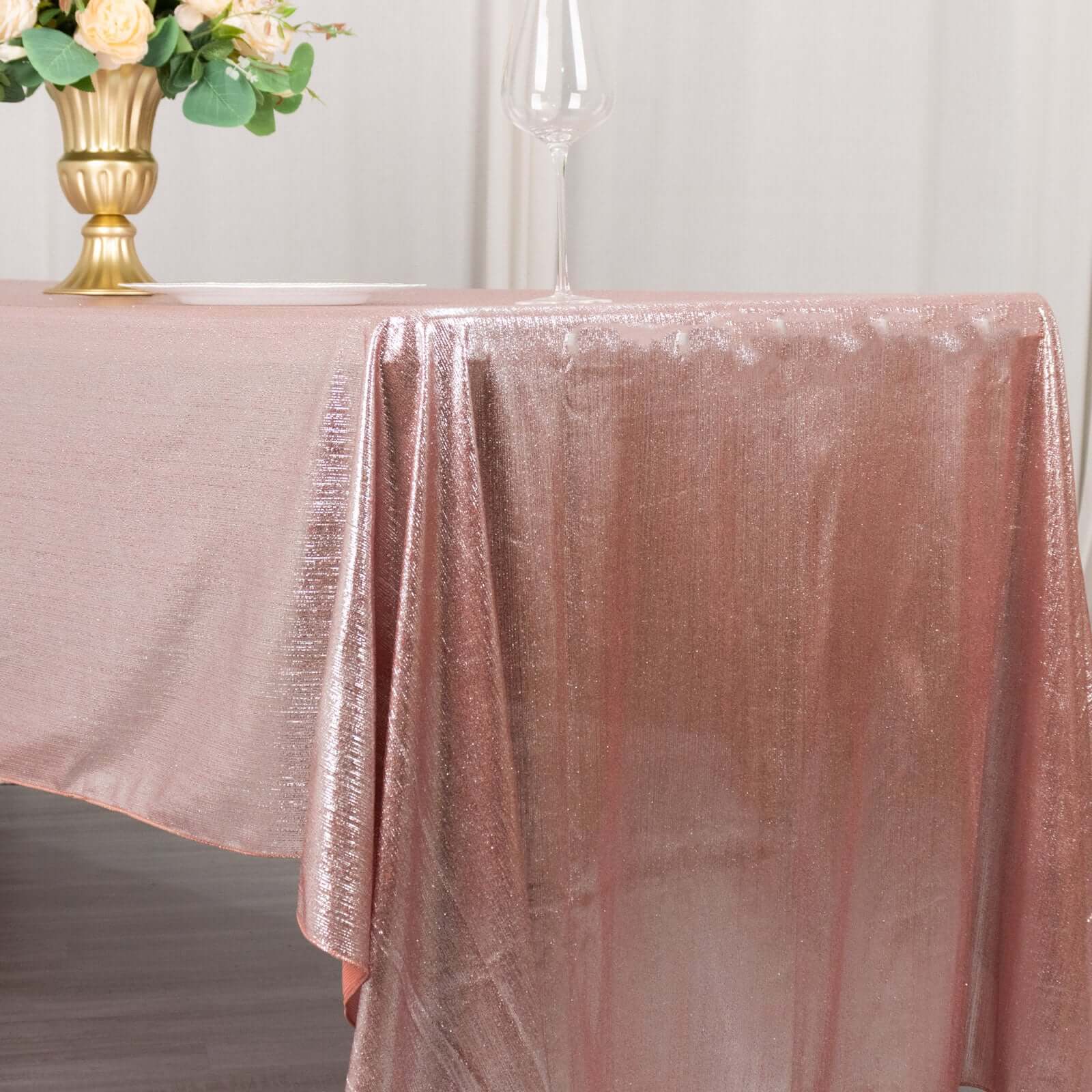 Sparkling Rose Gold Sequin Dots Polyester Rectangle Tablecloth - Wrinkle-Free & Reusable