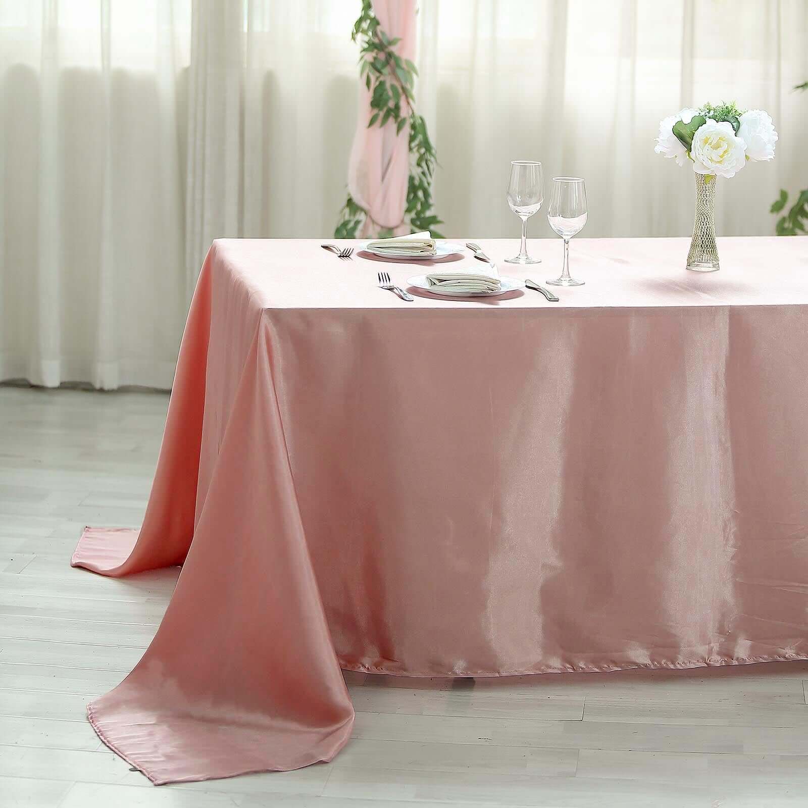 Dusty Rose Satin Rectangular 60x102 Tablecloth - Smooth & Lustrous Cover