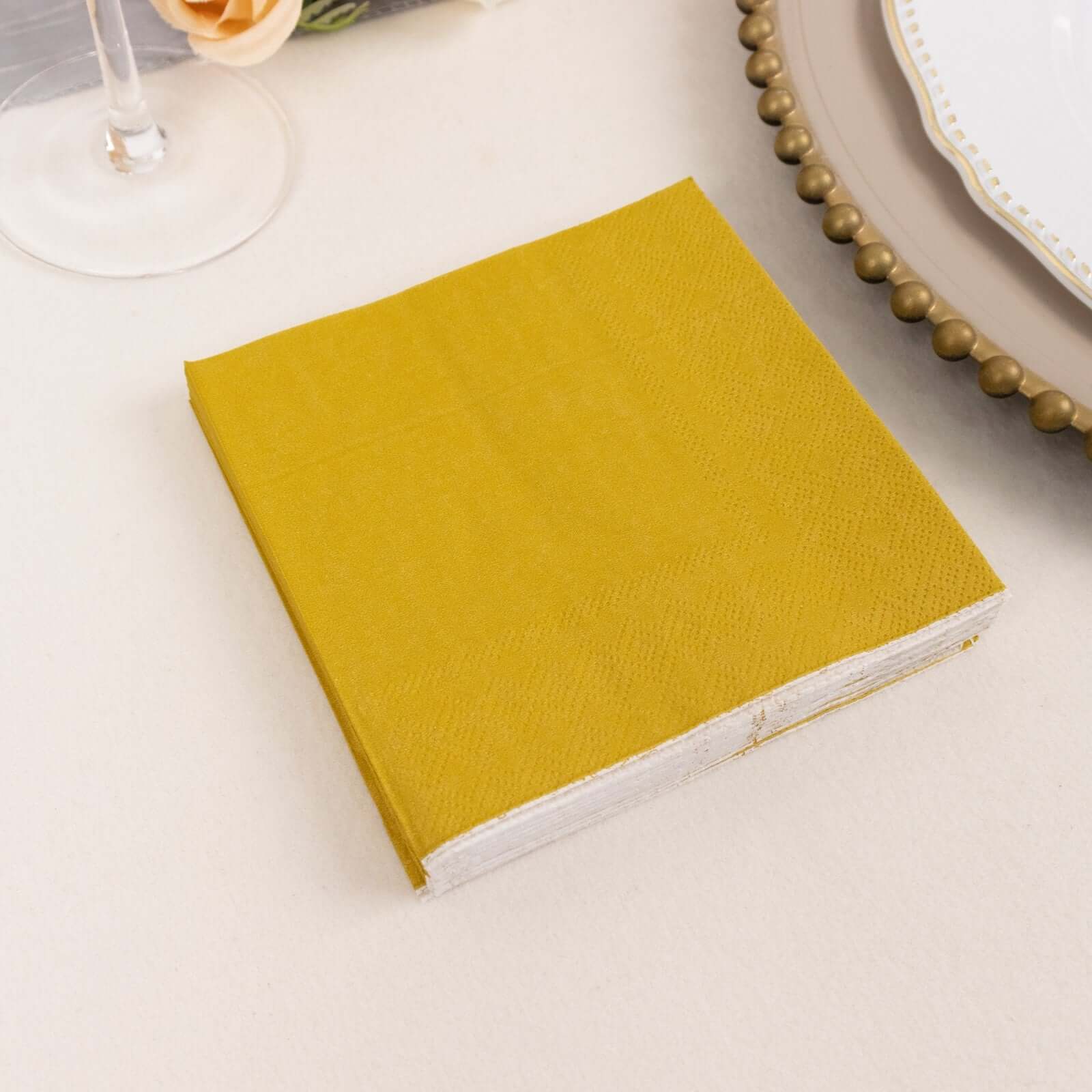 50-Pack Disposable Gold 2-Ply Soft 18GSM Cocktail Paper Beverage Napkins for Events