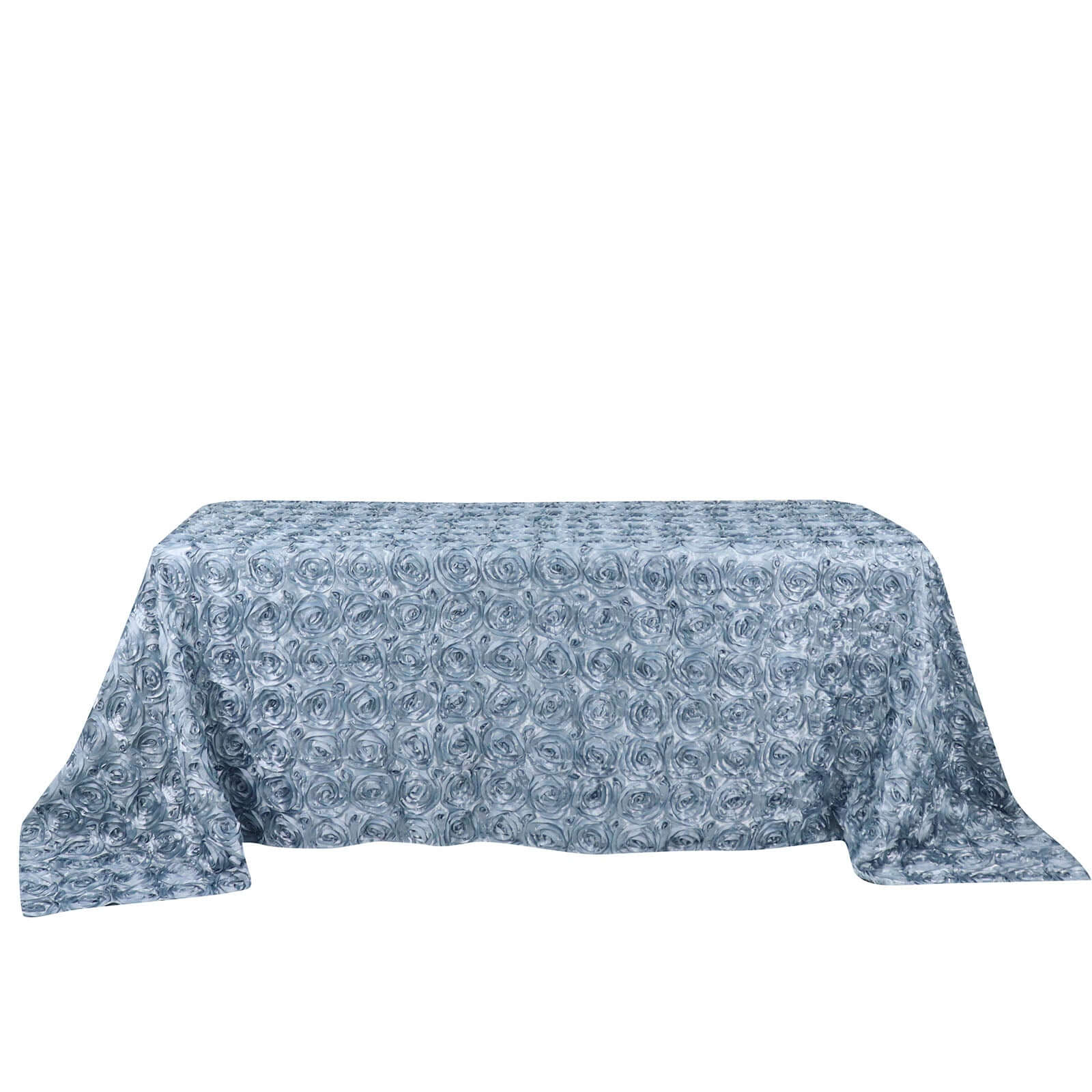 Dusty Blue High - Quality Satin 90x132 Rectangle Tablecloth with 3D Rosette Design