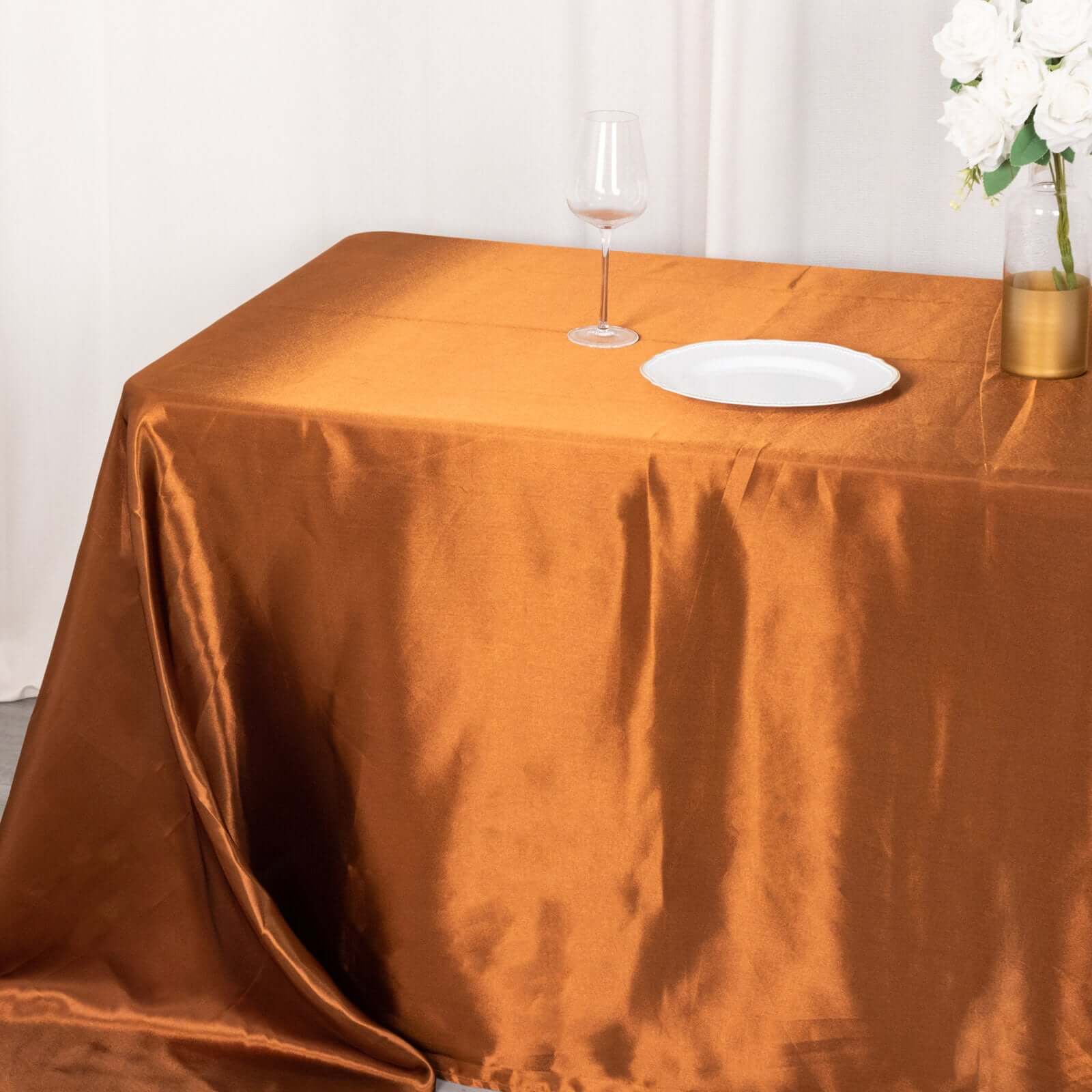 Hot Deal! Seamless Satin Rectangular Tablecloth in Cinnamon Brown, 90x132 Size