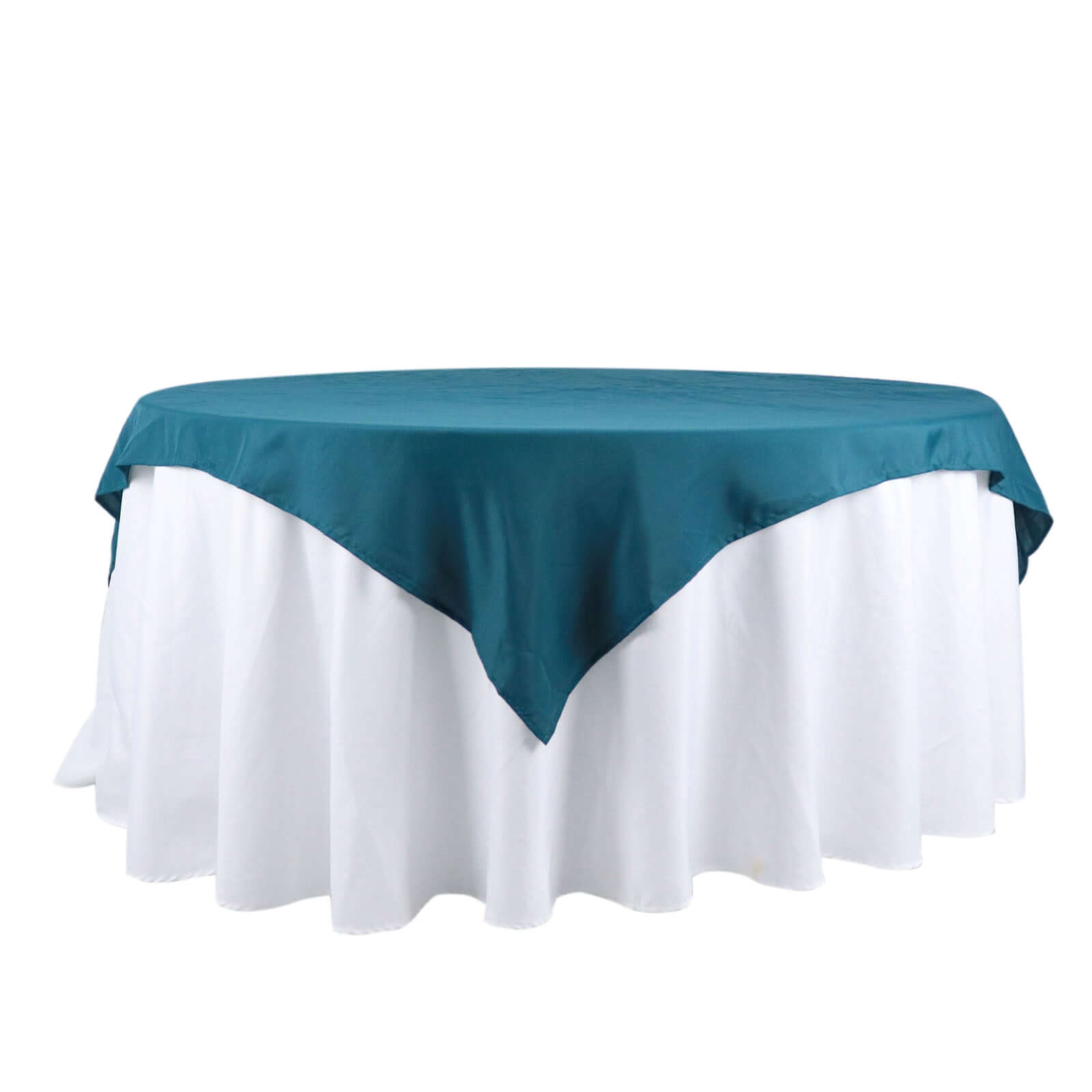 Wrinkle-Resistant & Durable Peacock Teal Polyester Square Table Overlay Tablecloth, 54x54
