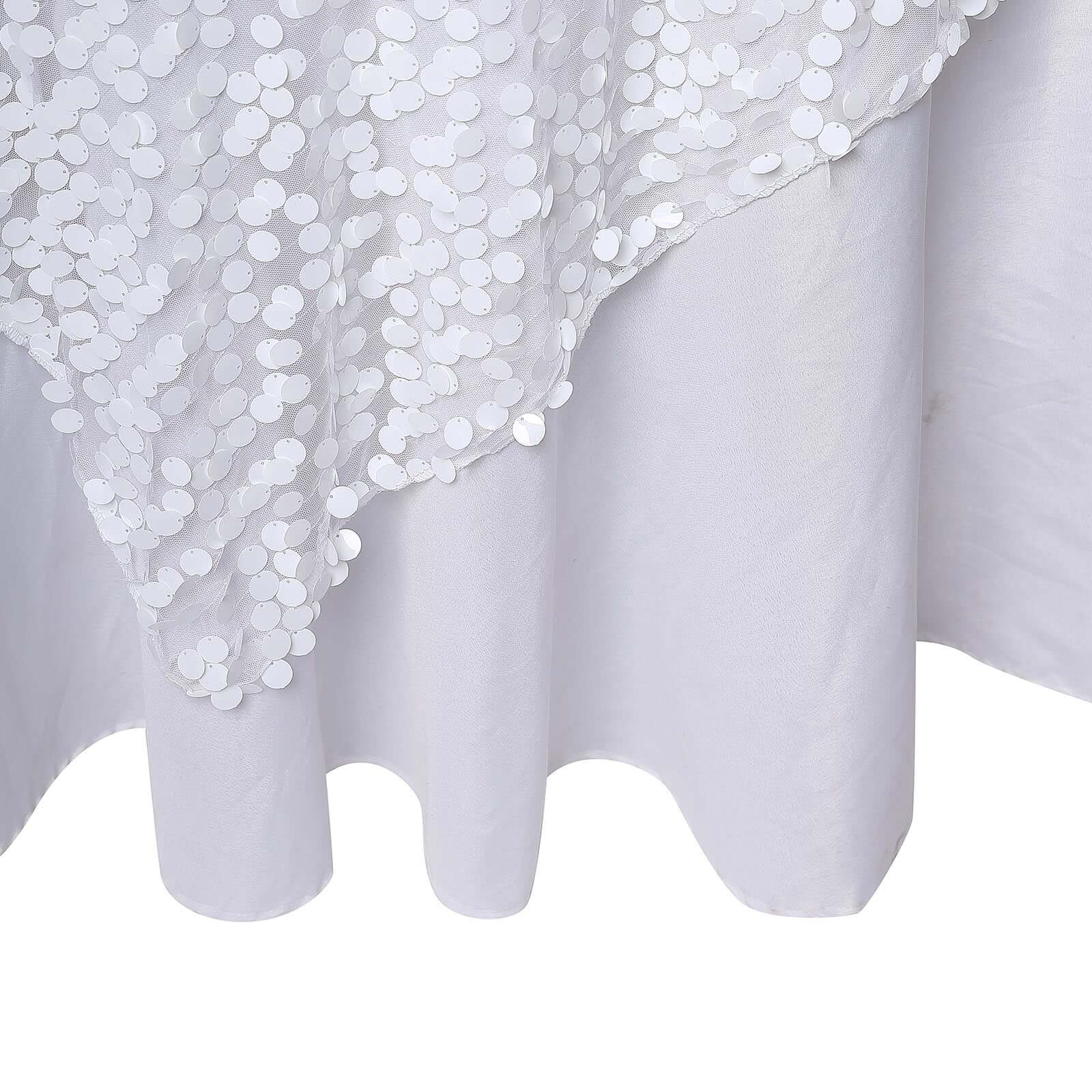 Big Payette White Sequin 72x72 Square Table Overlay for Elegant Celebrations