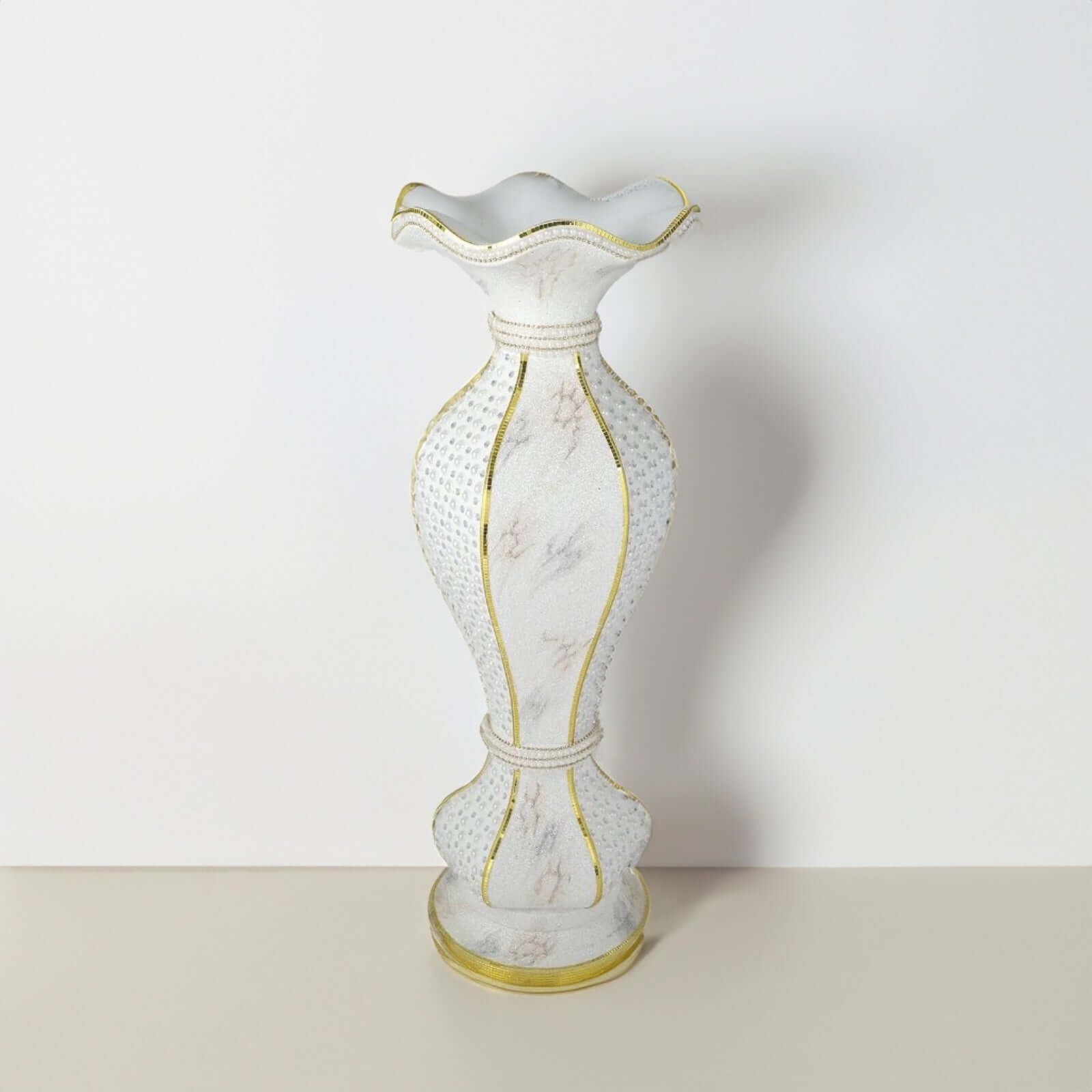 40-Inch Gold Shimmering Marble Design Flower Pot Vase with Pearl and Mirror Mosaic Decor