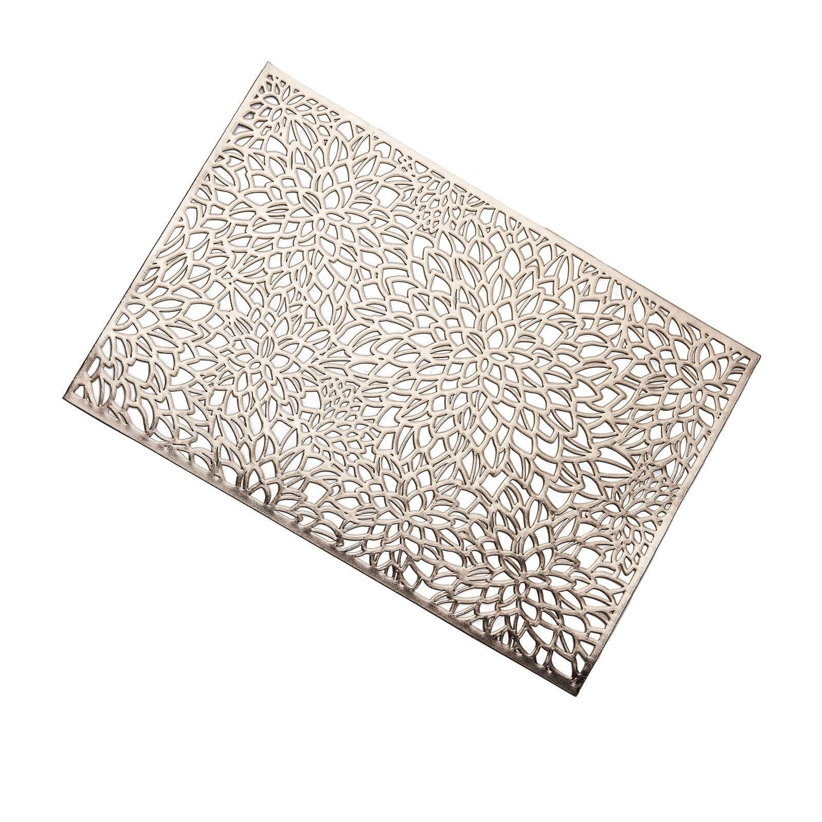 6-Pack Gold Metallic Floral Vinyl Placemats - Non-Slip 12x18 Rectangle Table Mats