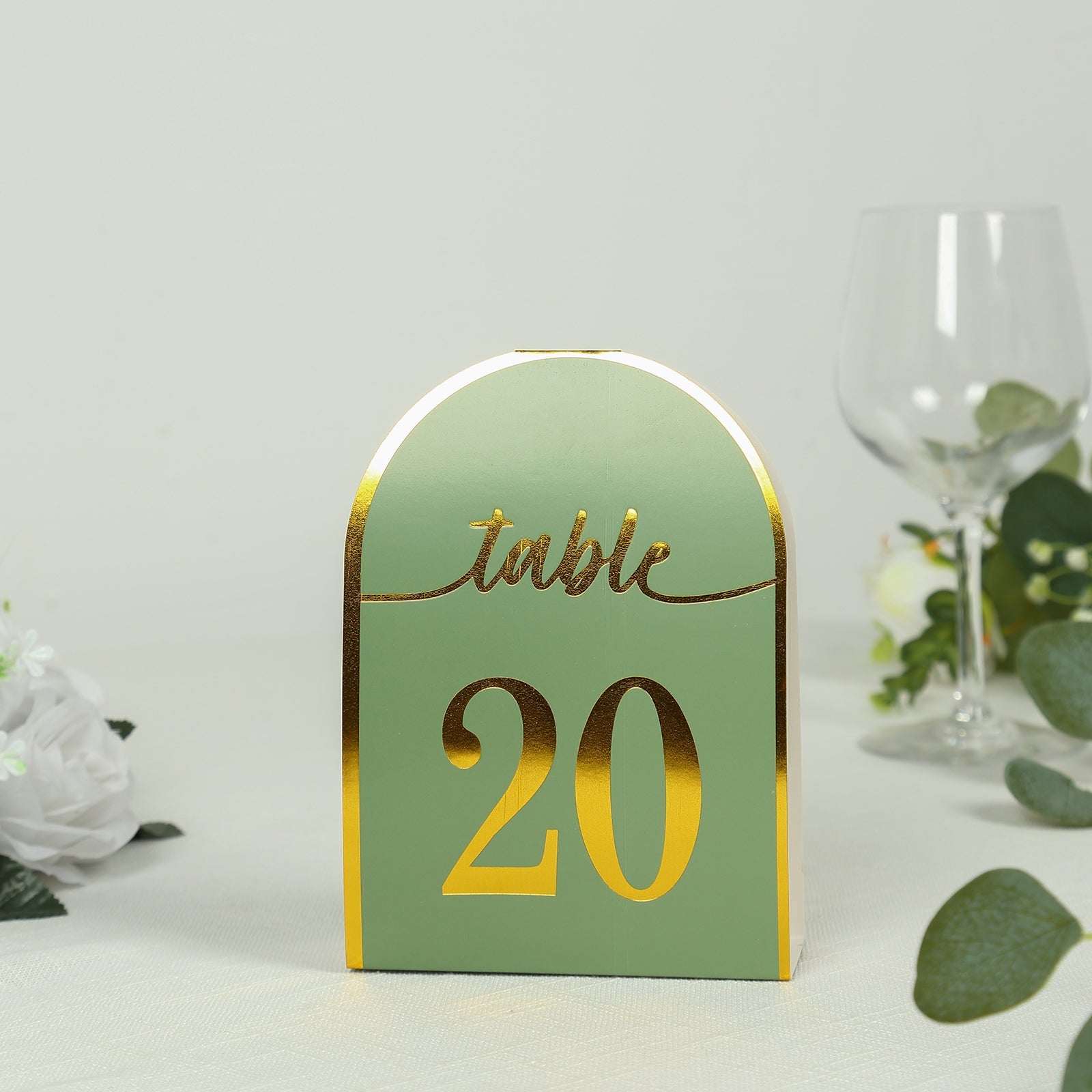Hot Deal! 25-Pack Sage Green Disposable Double-Sided Table Numbers with Gold Foil 1-25