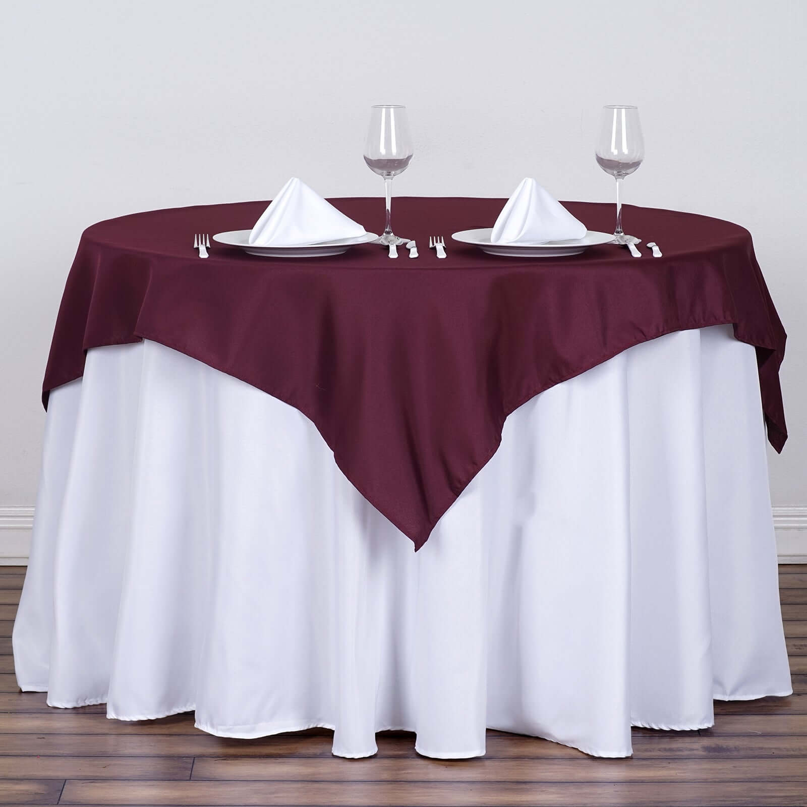 Wrinkle-Resistant & Durable Burgundy 54x54 Polyester Square Table Overlay