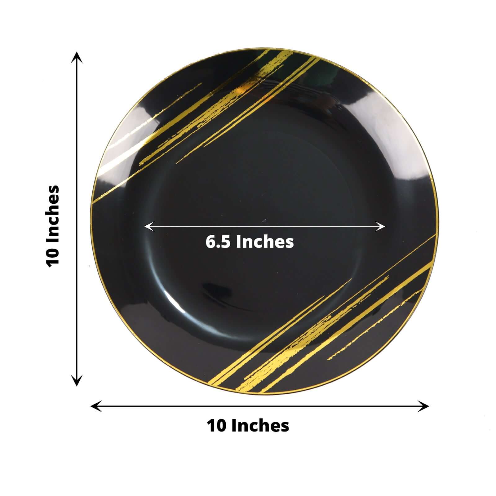 Hot Deal! 10-Pack Disposable Black Plastic Round Dinner Plates with Gold Brush Print