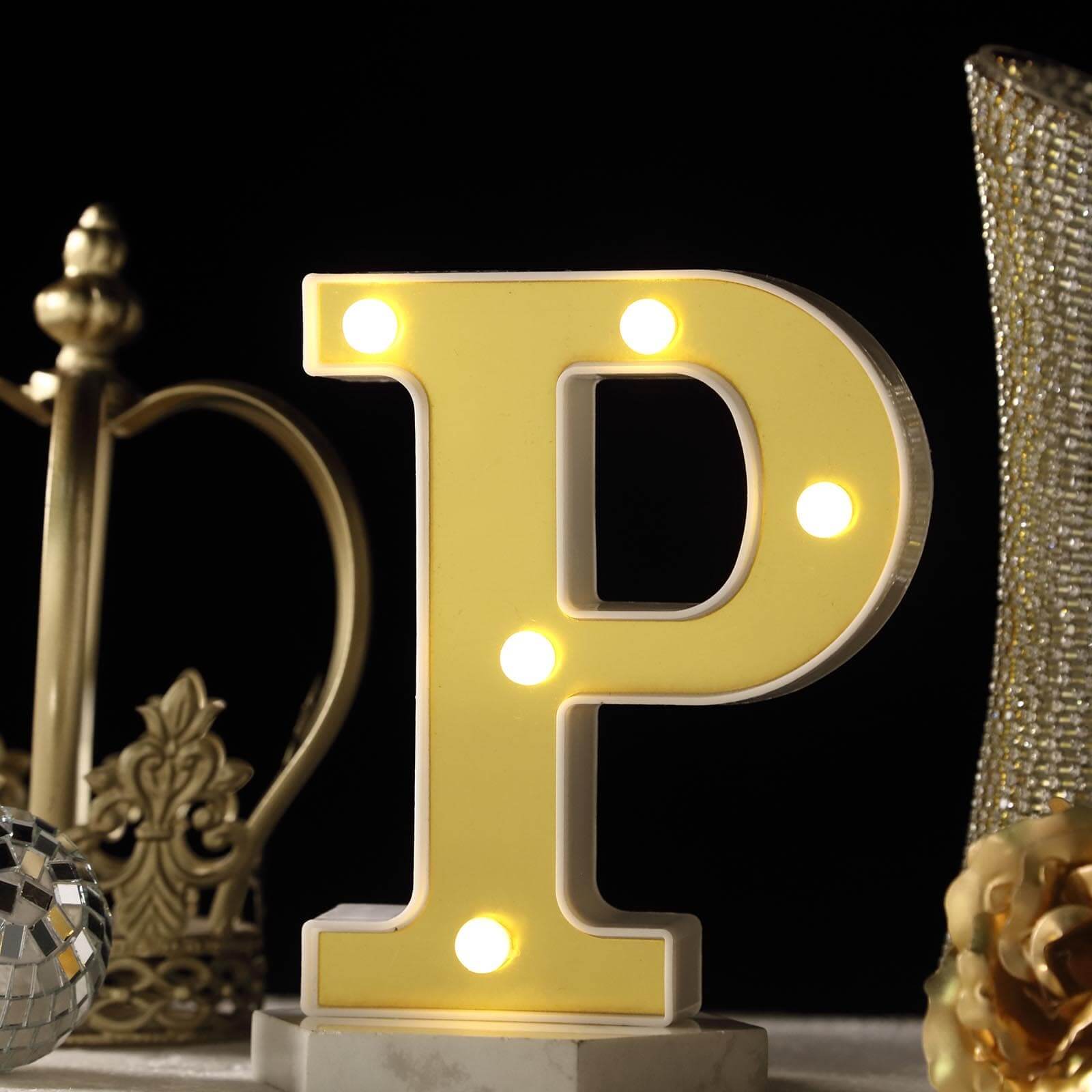 Hot! 3D Gold Marquee Letter P with 5 Warm White LED Lights - Ideal Event Decor, 6'