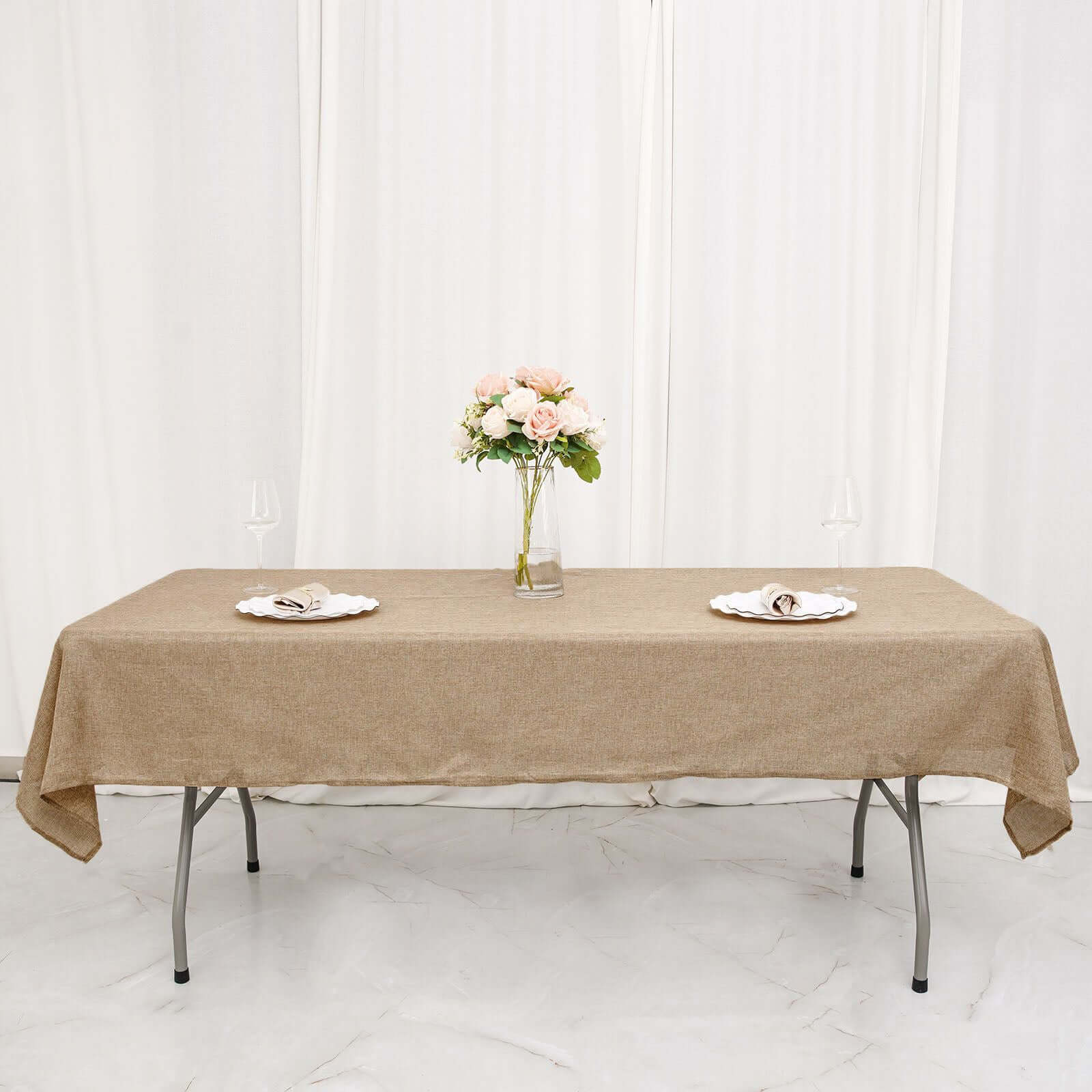 High - Quality Natural Faux Burlap Rectangle Tablecloth (54x96) for Rustic Events