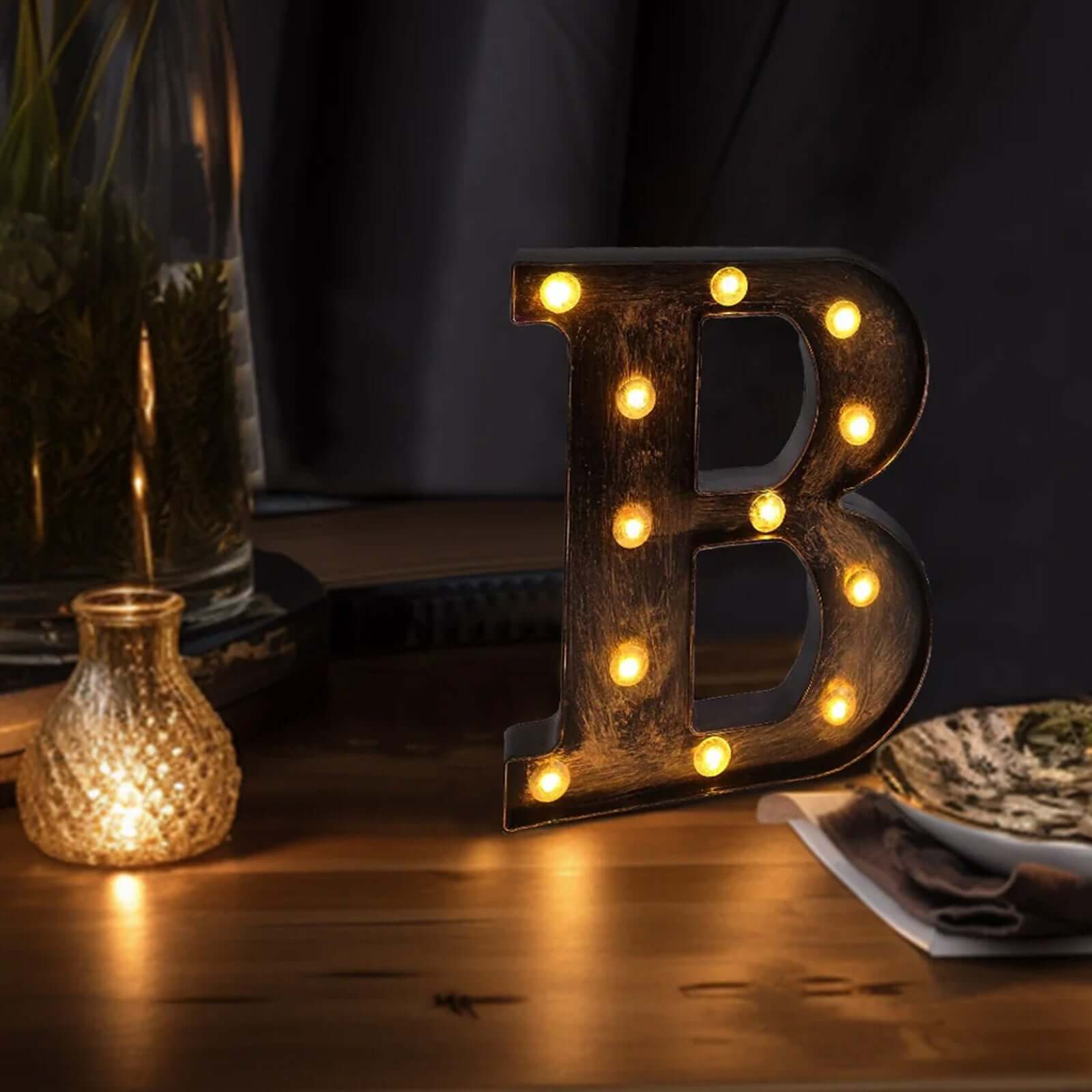 Industrial Style Antique Black LED Marquee Letter B - Light-Up Alphabet Sign for Weddings and Displays